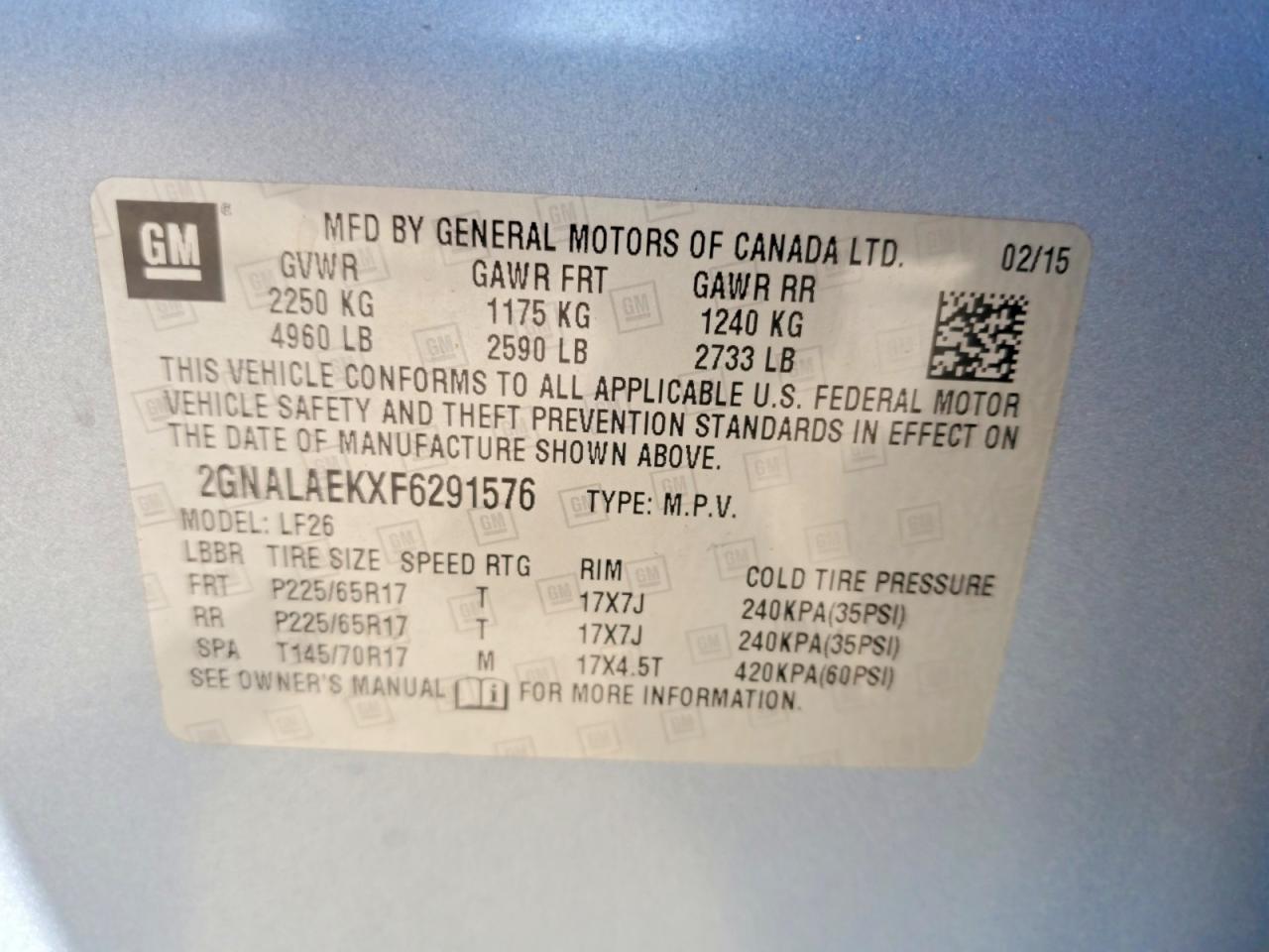 2015 Chevrolet Equinox Ls Blue vin: 2GNALAEKXF6291576