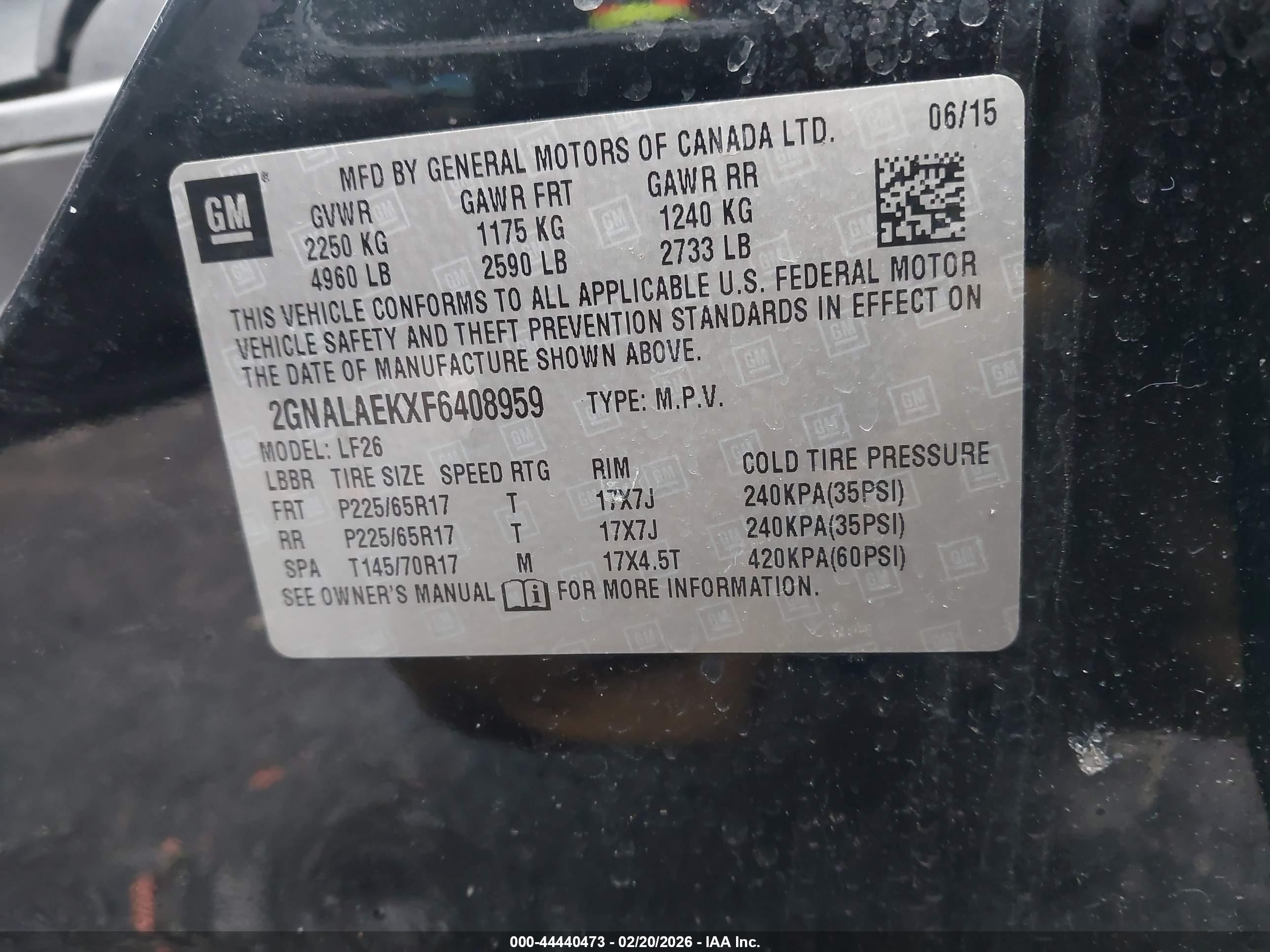 2015 Chevrolet Equinox Ls Black vin: 2GNALAEKXF6408959