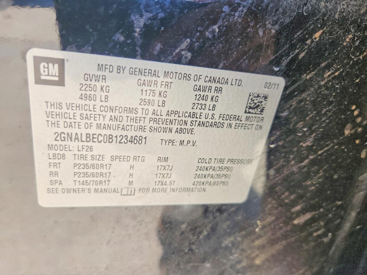 2011 Chevrolet Equinox Ls Черный vin: 2GNALBEC0B1234681