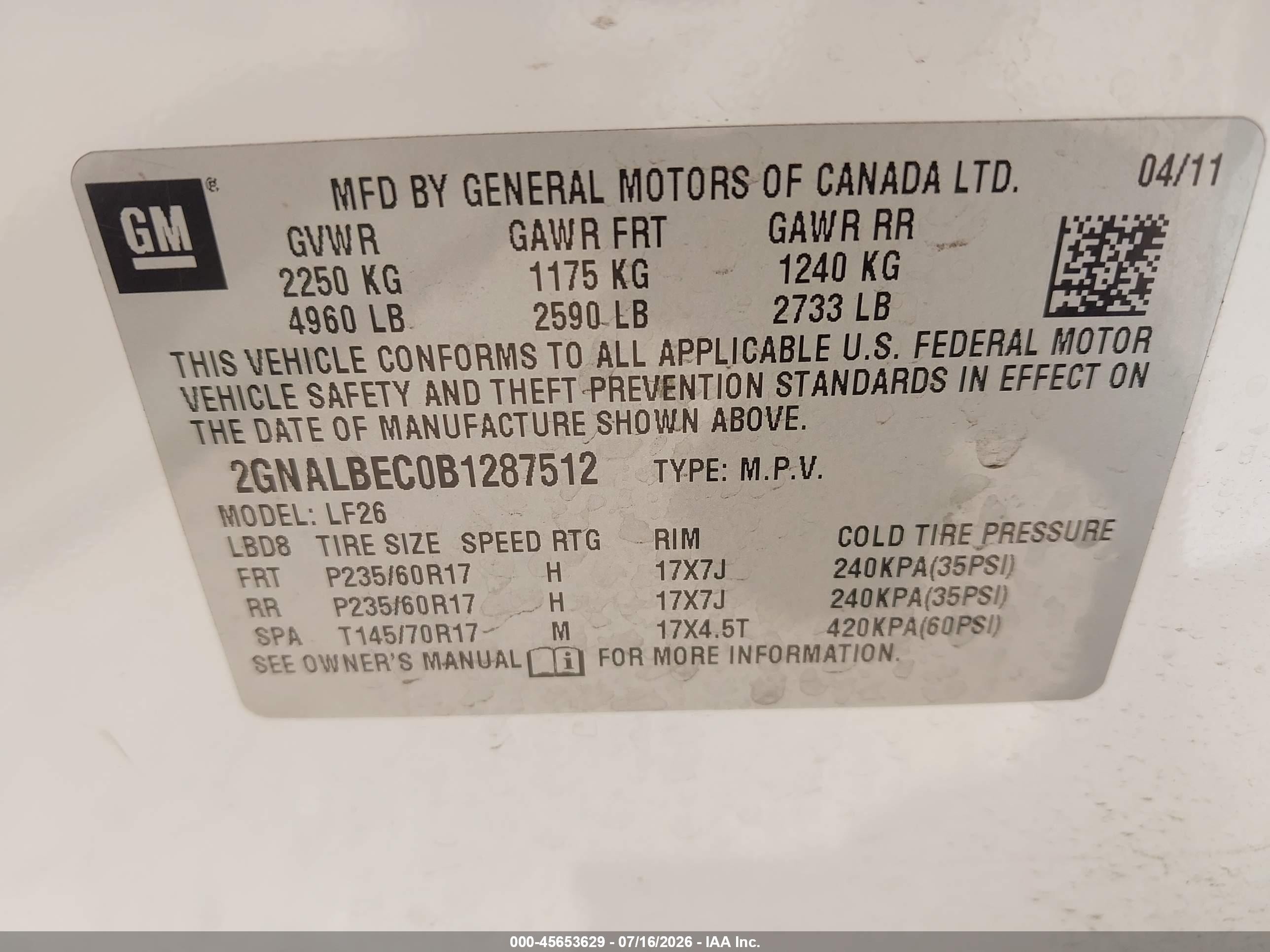 2011 Chevrolet Equinox Ls White vin: 2GNALBEC0B1287512