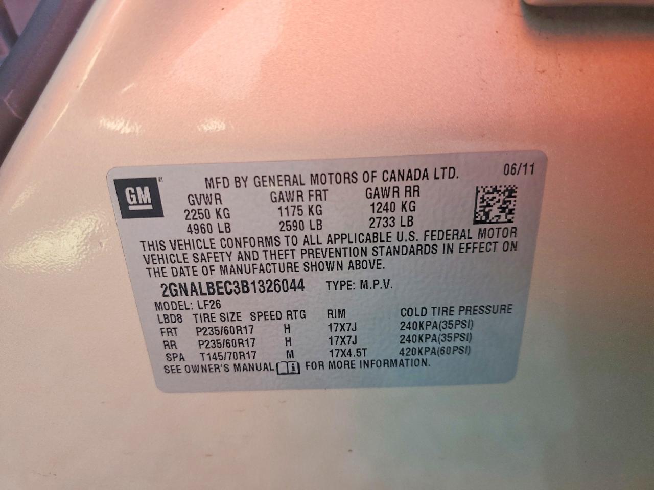 2011 Chevrolet Equinox Ls Tan vin: 2GNALBEC3B1326044
