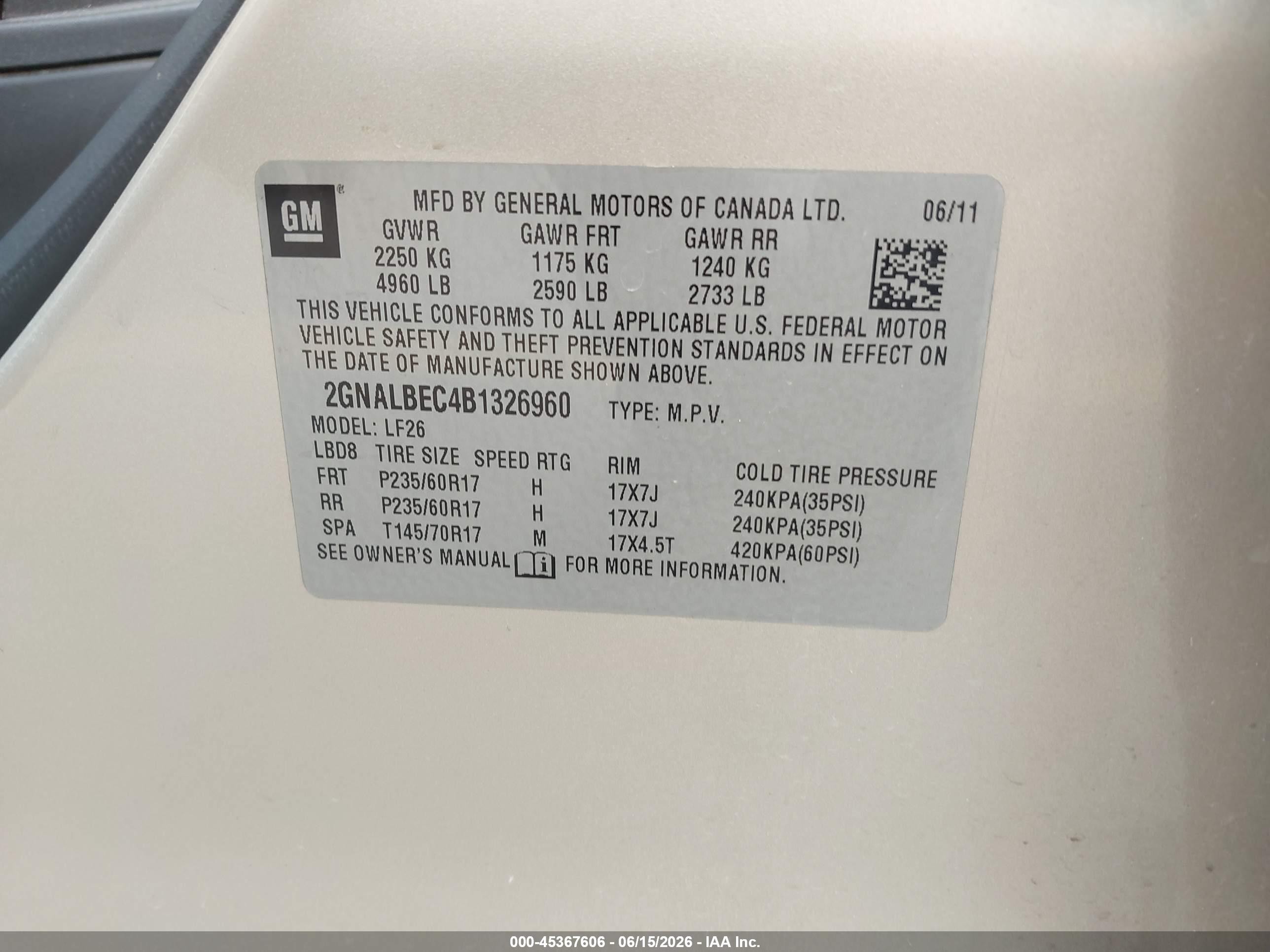 2011 Chevrolet Equinox Ls Tan vin: 2GNALBEC4B1326960