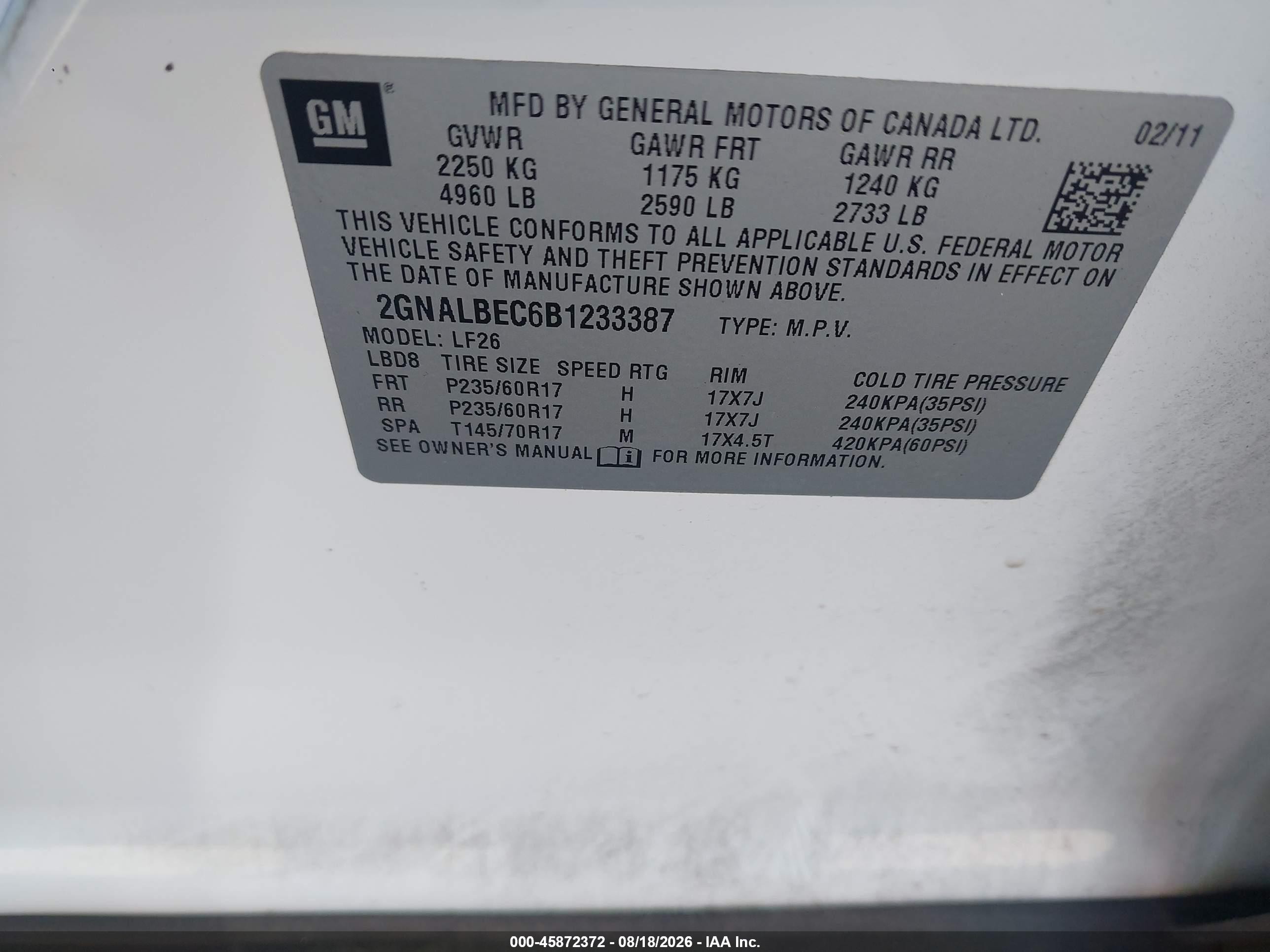 2011 Chevrolet Equinox Ls White vin: 2GNALBEC6B1233387