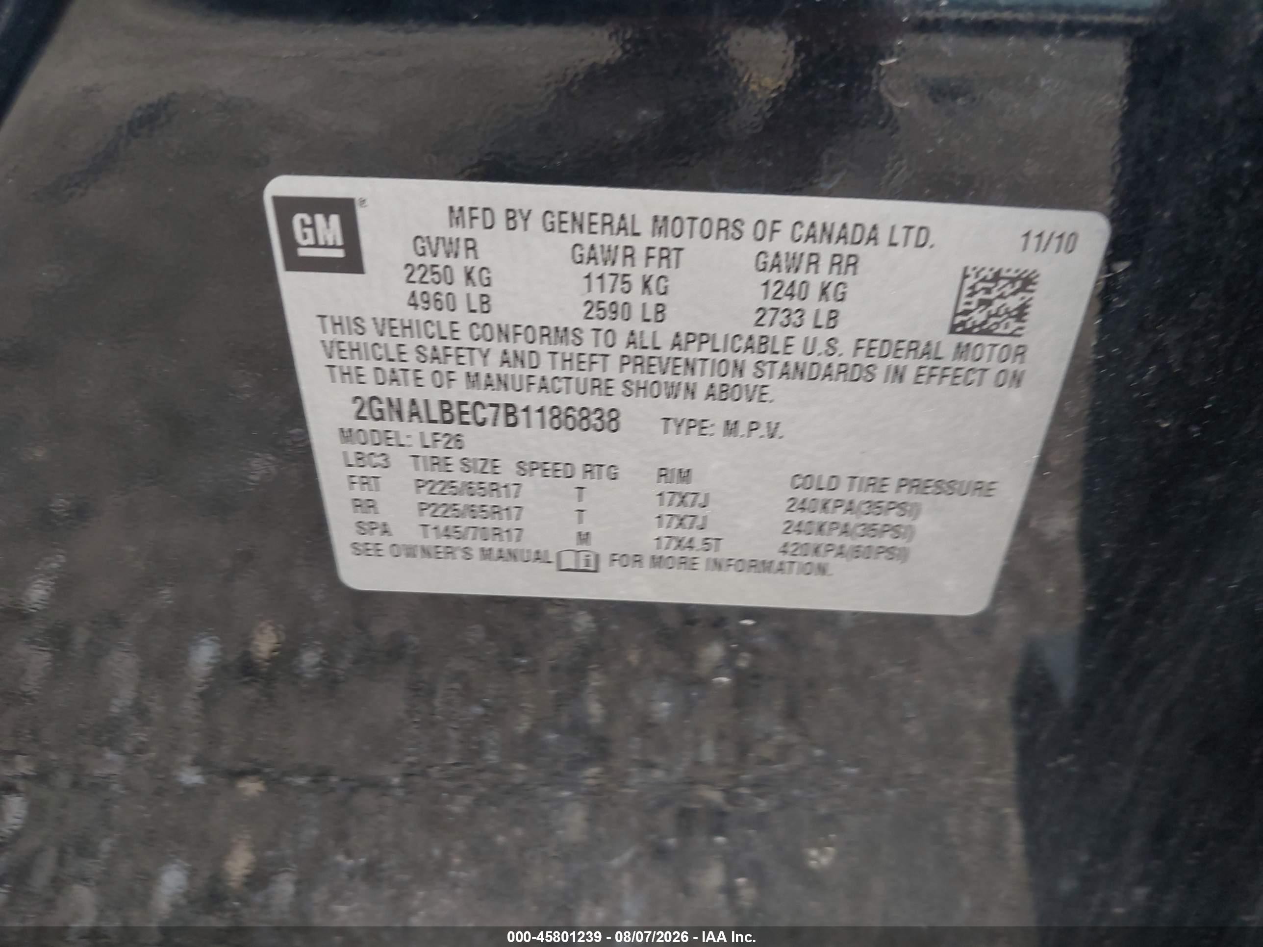 2011 Chevrolet Equinox Ls Синий vin: 2GNALBEC7B1186838