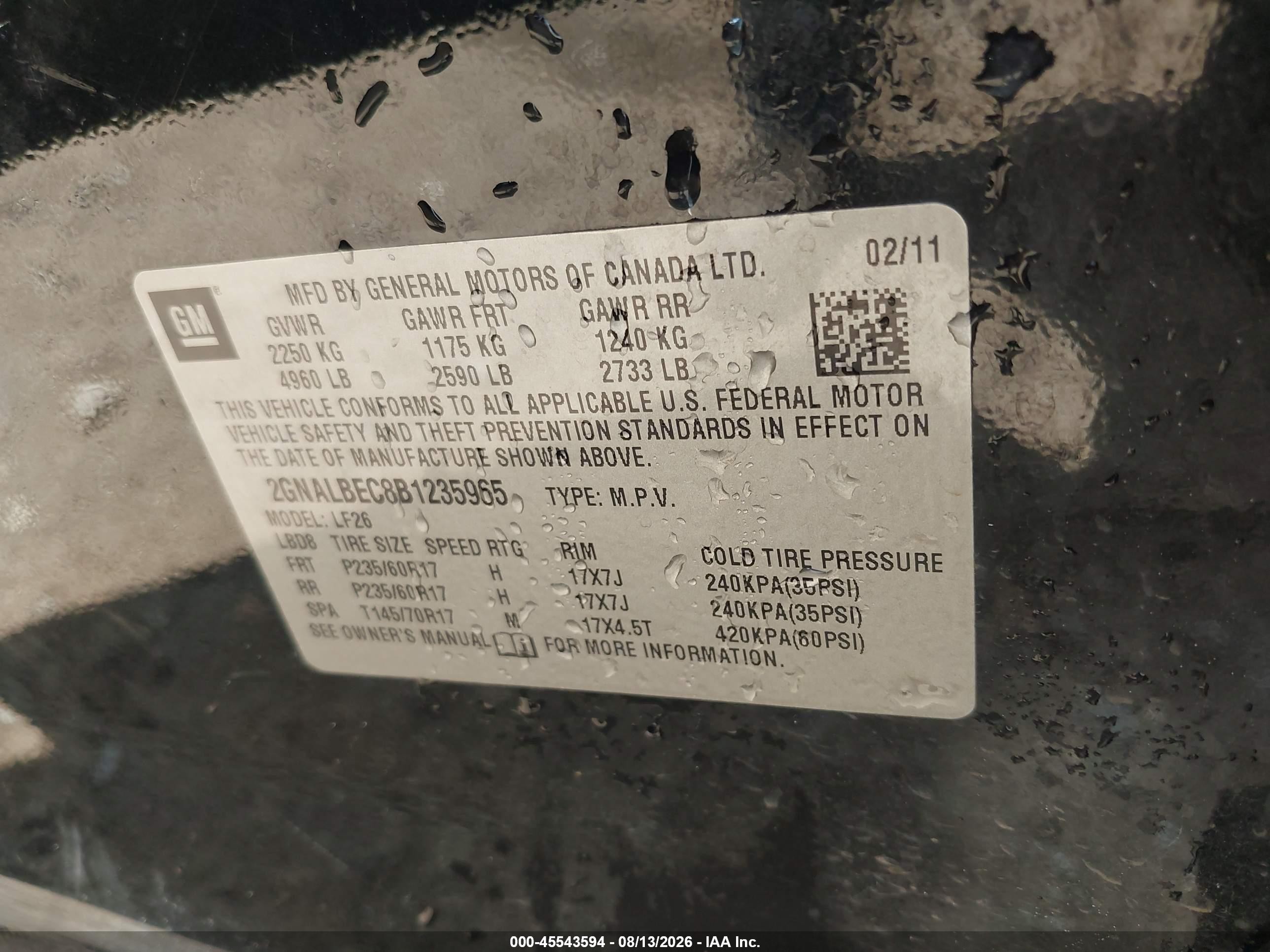 2011 Chevrolet Equinox Ls Black vin: 2GNALBEC8B1235965