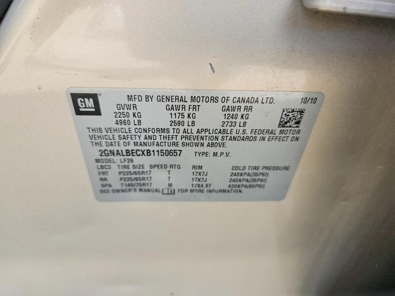 2011 Chevrolet Equinox Ls White vin: 2GNALBECXB1150657