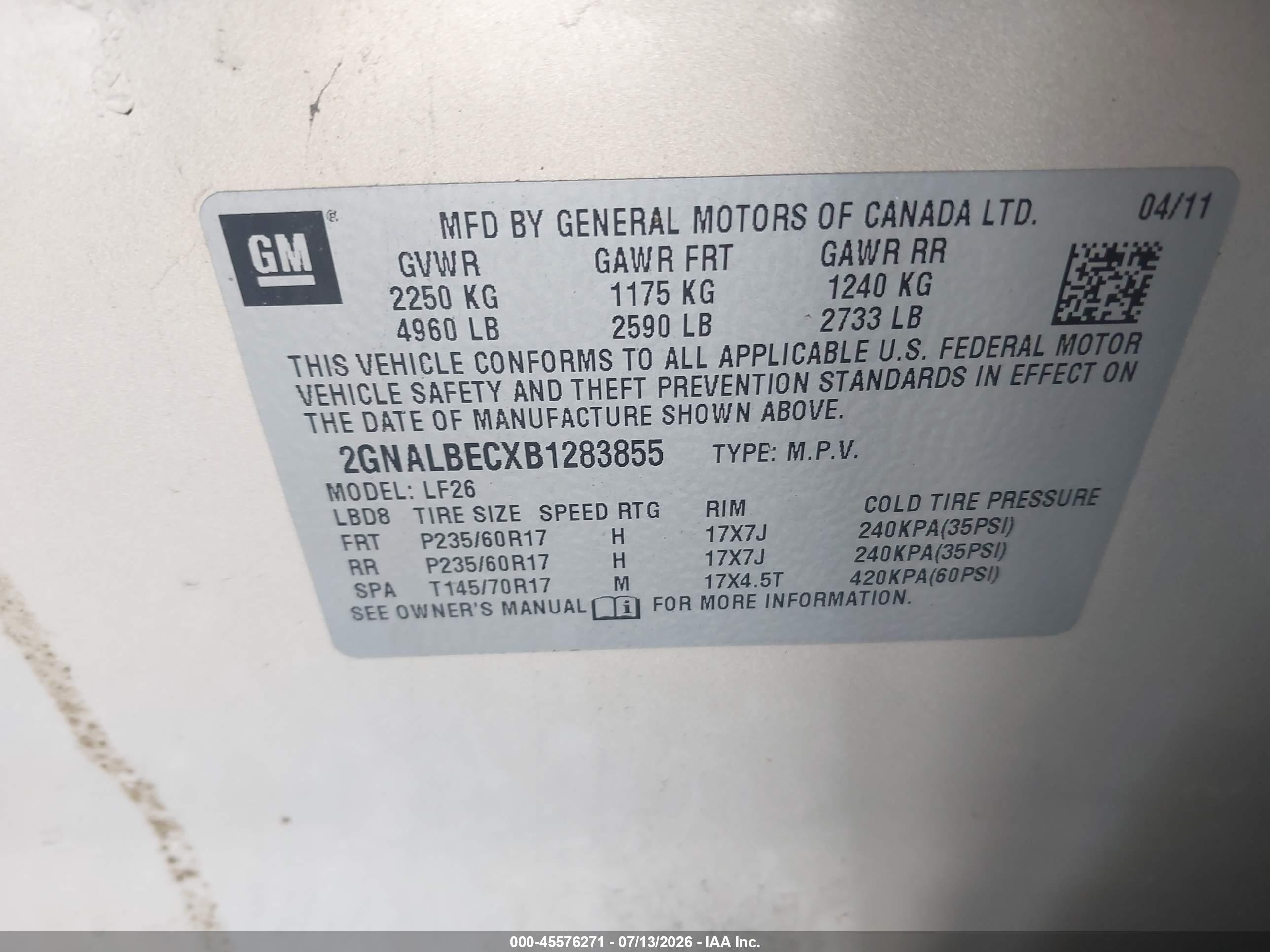 2011 Chevrolet Equinox Ls Beige vin: 2GNALBECXB1283855