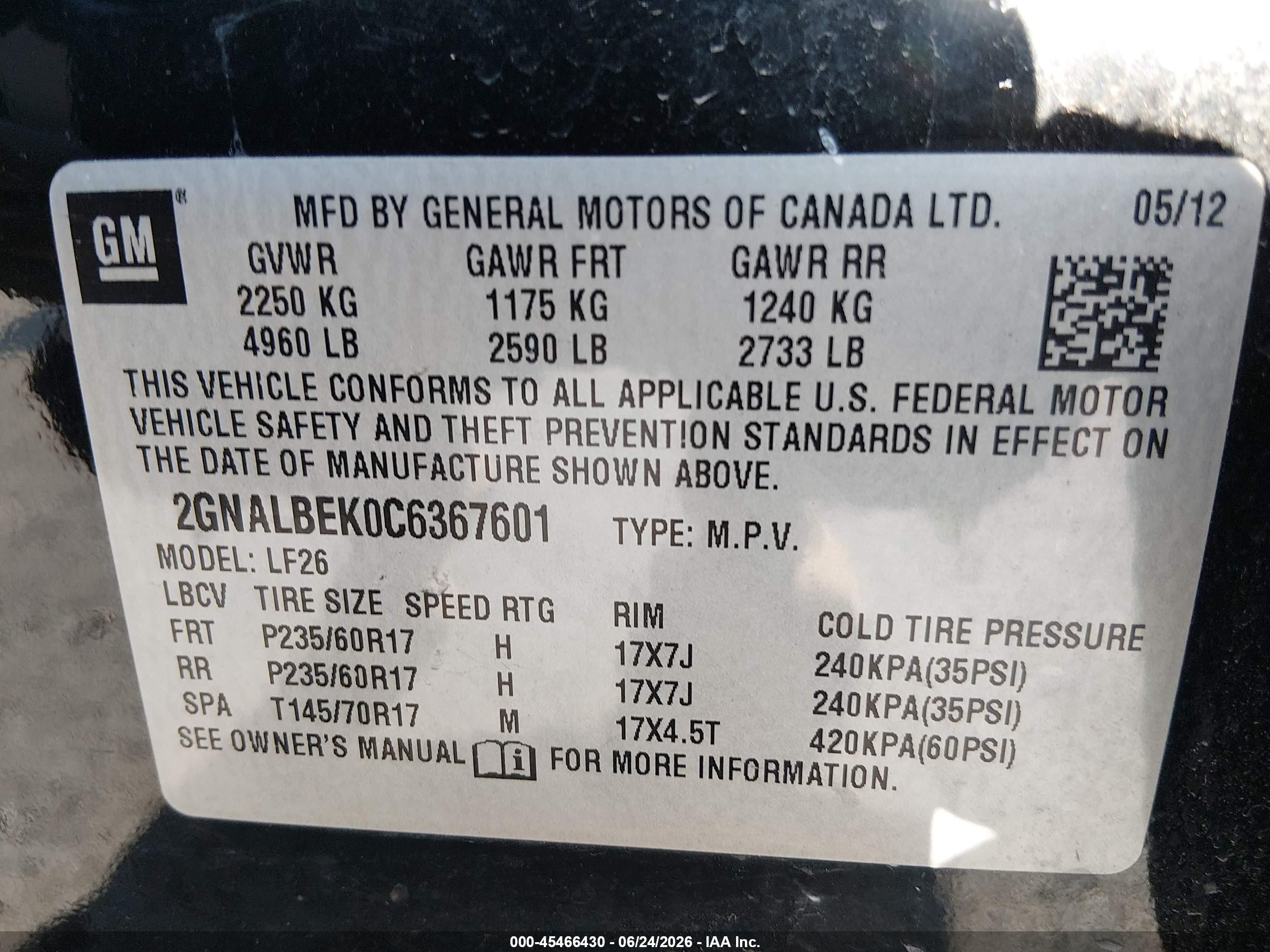 2012 Chevrolet Equinox Ls Черный vin: 2GNALBEK0C6367601