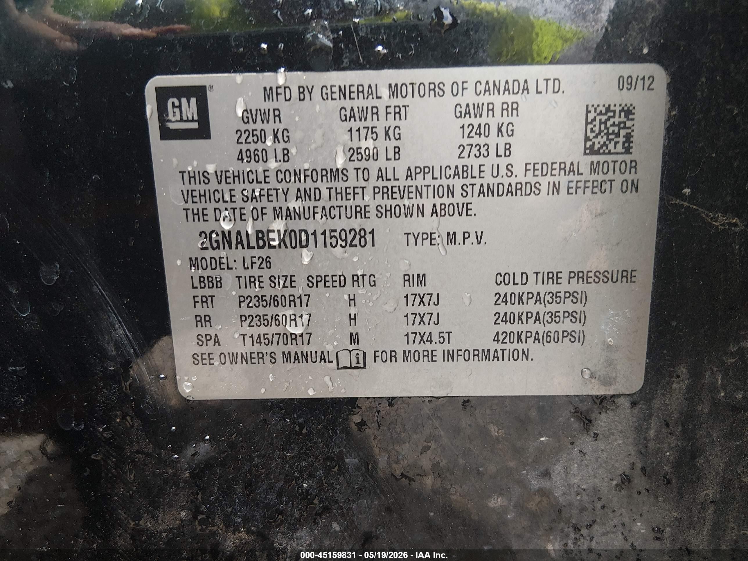 2013 Chevrolet Equinox Ls Black vin: 2GNALBEK0D1159281