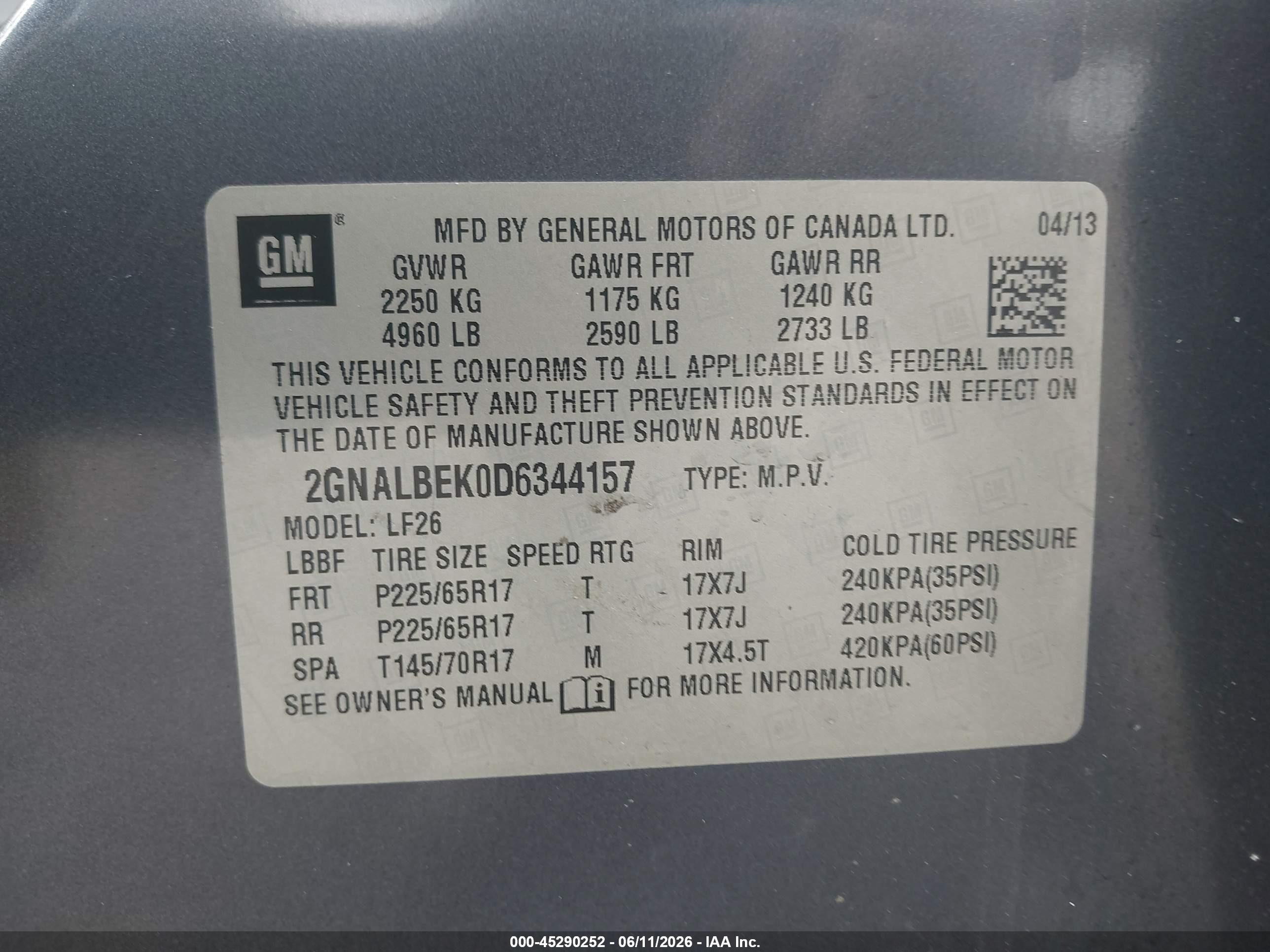 2013 Chevrolet Equinox Ls Blue vin: 2GNALBEK0D6344157