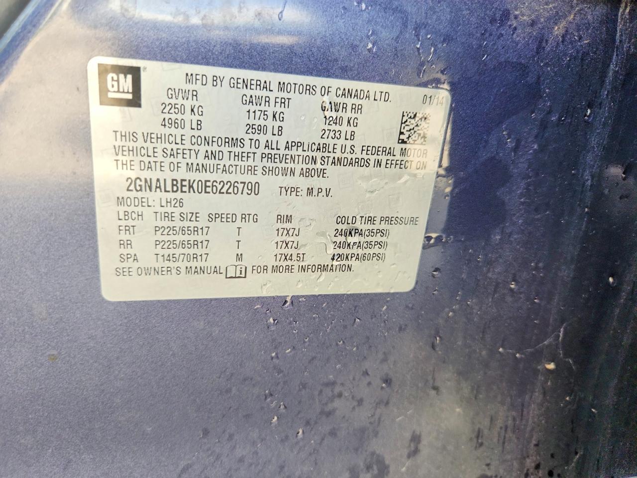 2014 Chevrolet Equinox Lt Синий vin: 2GNALBEK0E6226790
