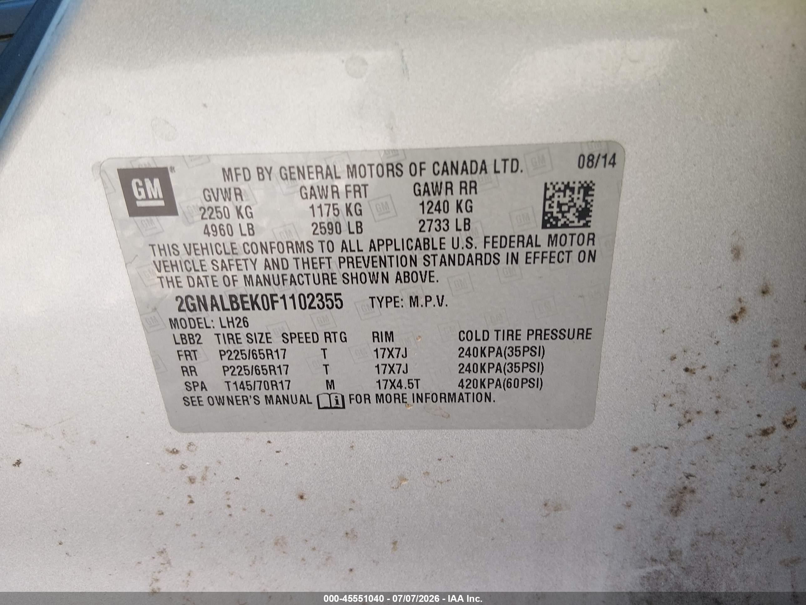 2015 Chevrolet Equinox Lt Silver vin: 2GNALBEK0F1102355