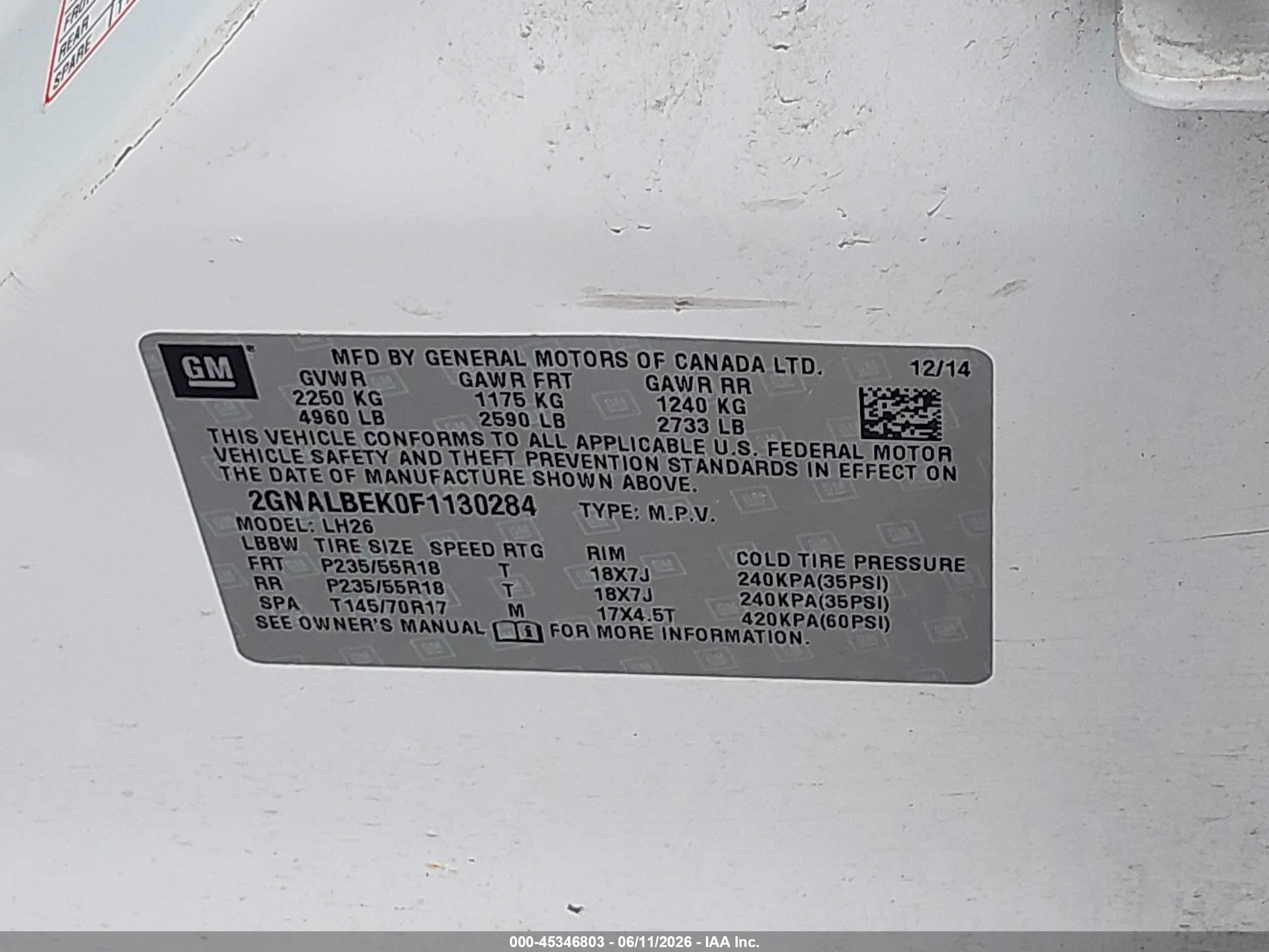 2015 Chevrolet Equinox Lt White vin: 2GNALBEK0F1130284
