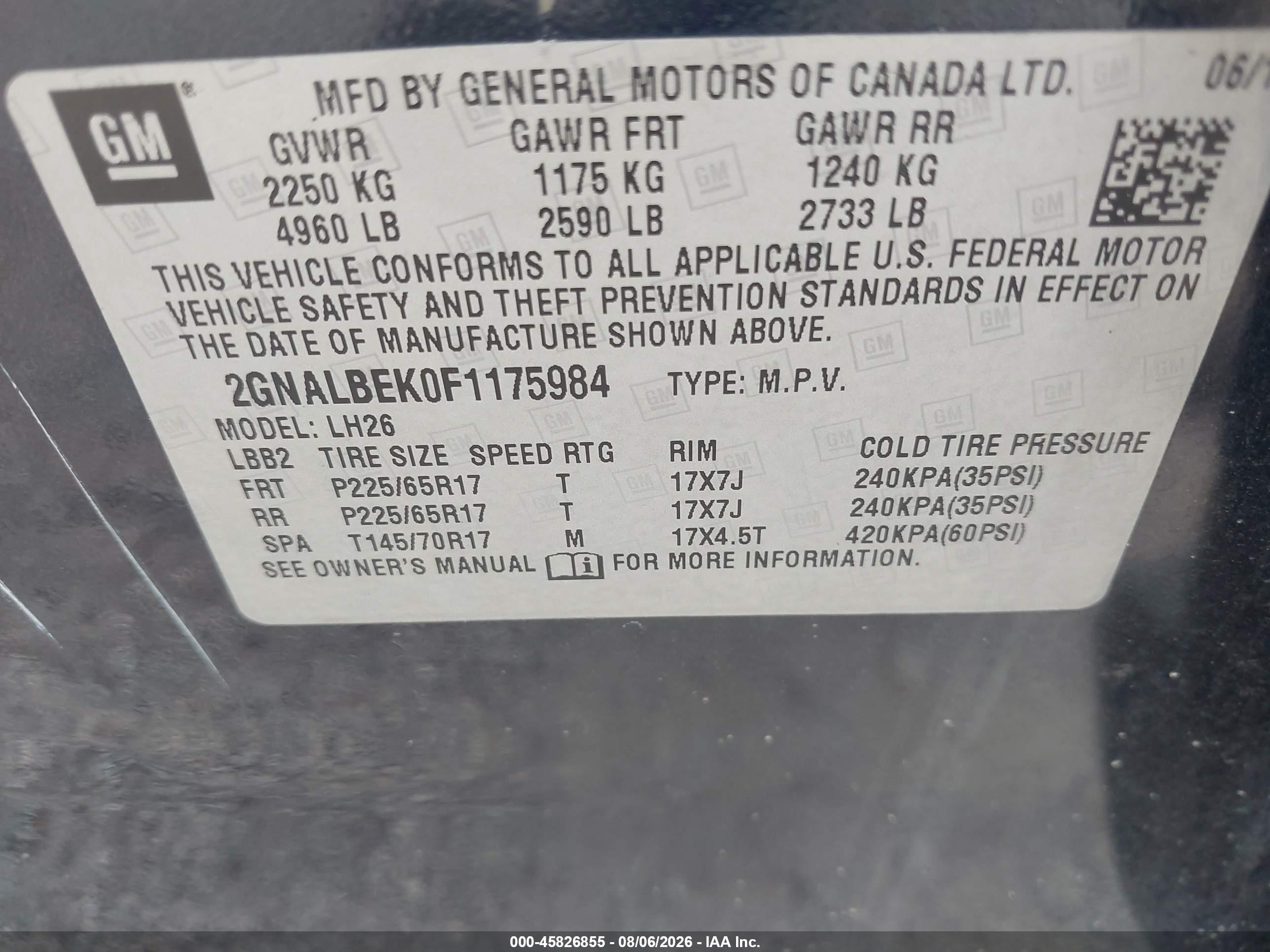 2015 Chevrolet Equinox Lt Dark Blue vin: 2GNALBEK0F1175984