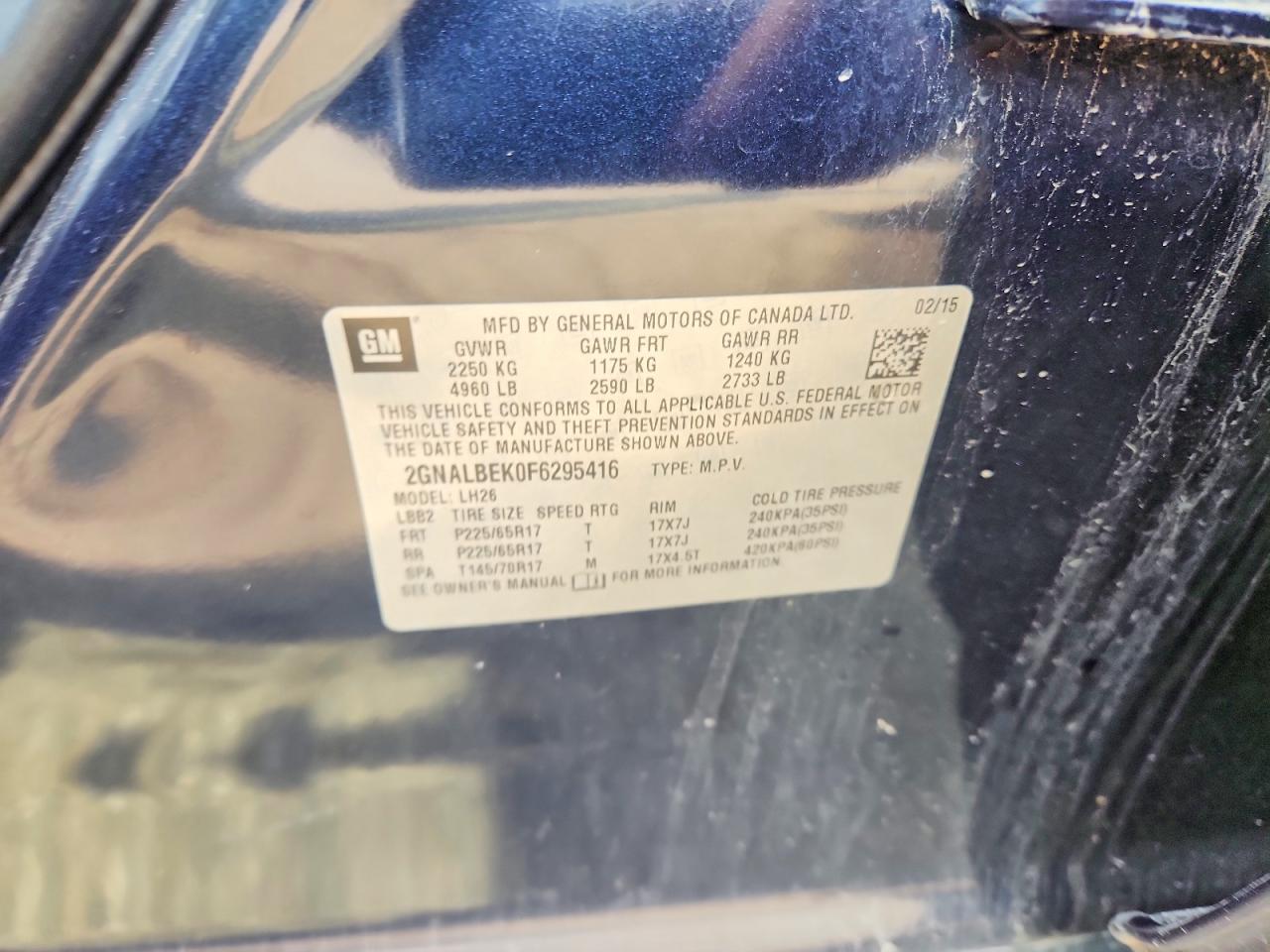 2015 Chevrolet Equinox Lt Blue vin: 2GNALBEK0F6295416