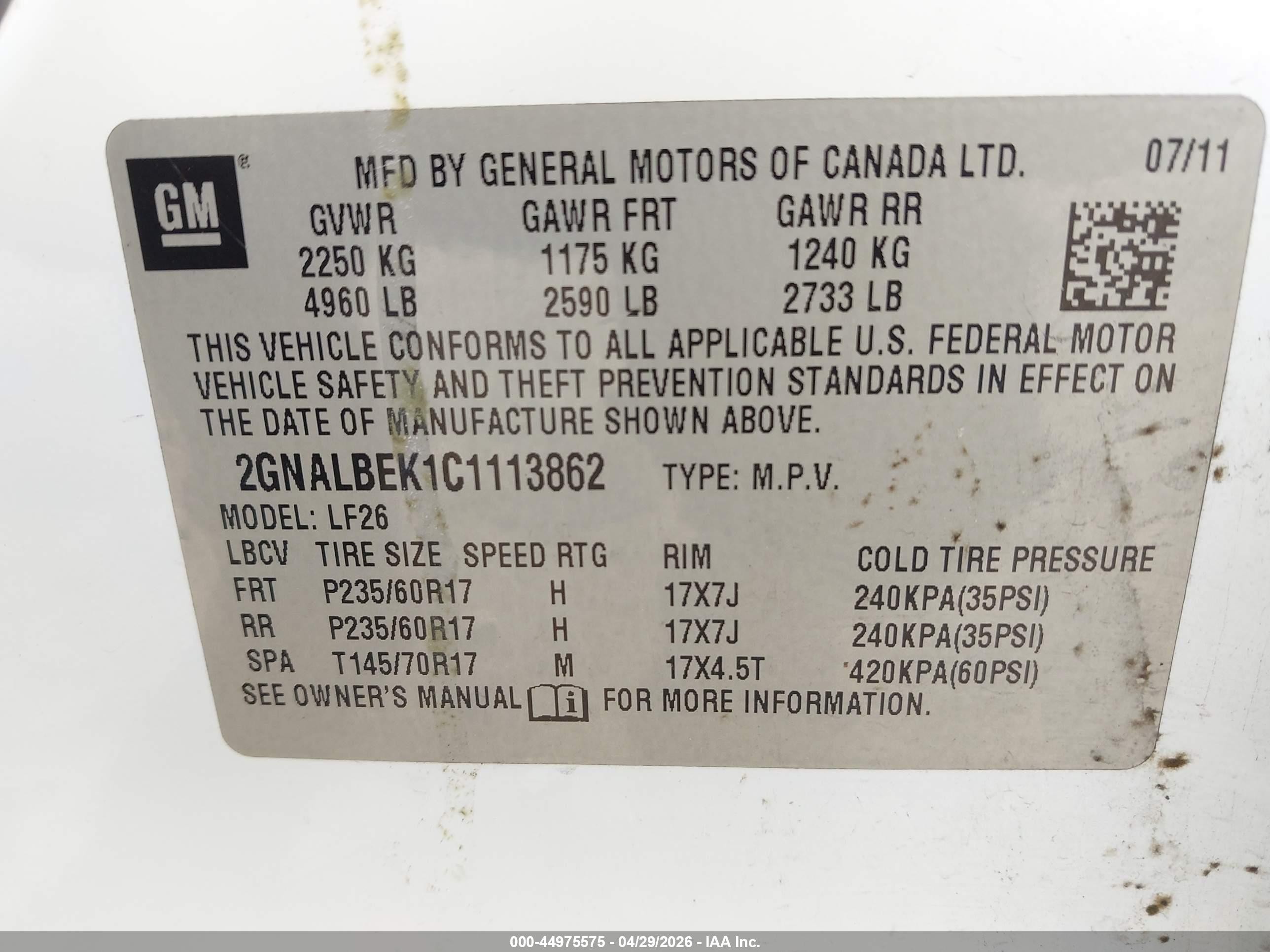 2012 Chevrolet Equinox Ls White vin: 2GNALBEK1C1113862