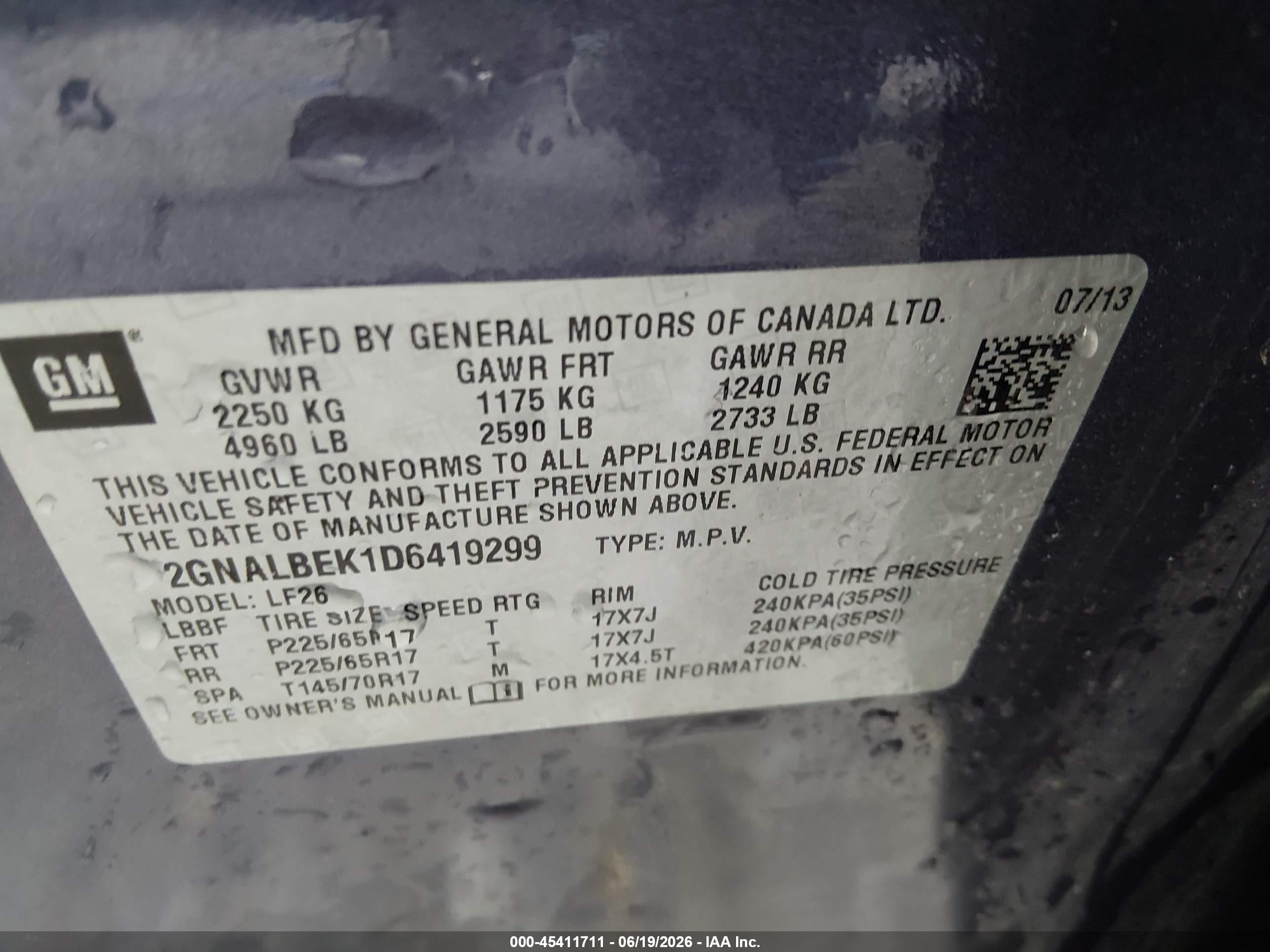 2013 Chevrolet Equinox Ls Blue vin: 2GNALBEK1D6419299