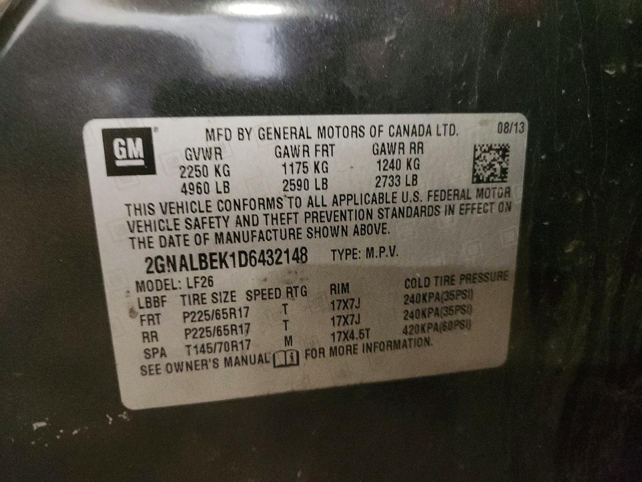 2013 Chevrolet Equinox Ls Charcoal vin: 2GNALBEK1D6432148