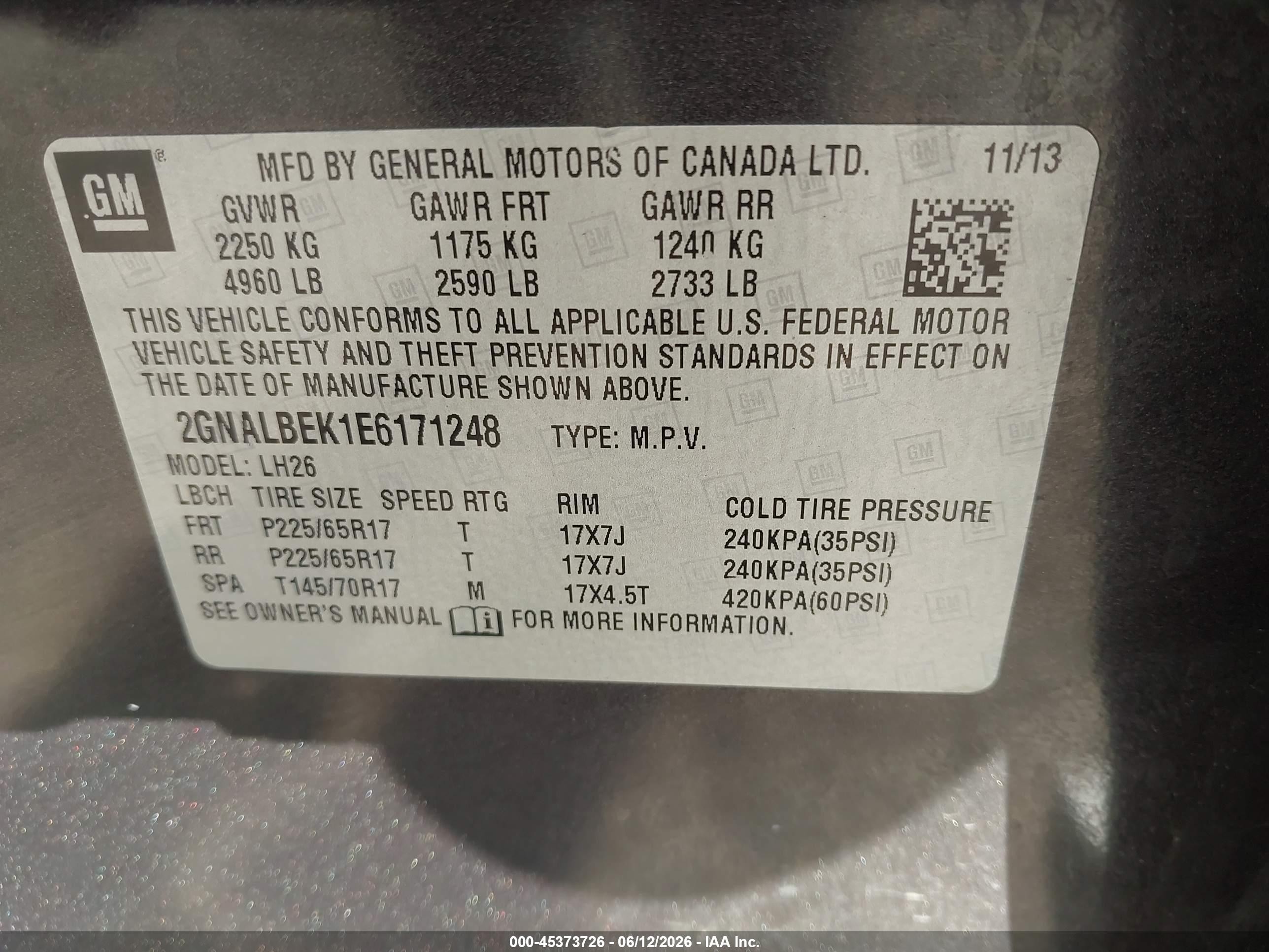 2014 Chevrolet Equinox 1lt Gray vin: 2GNALBEK1E6171248