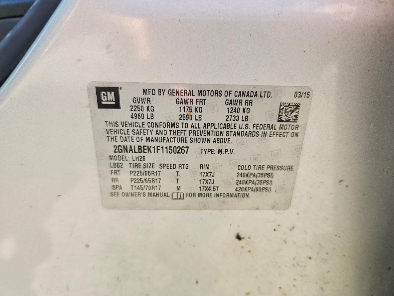 2015 Chevrolet Equinox Lt Silver vin: 2GNALBEK1F1150267