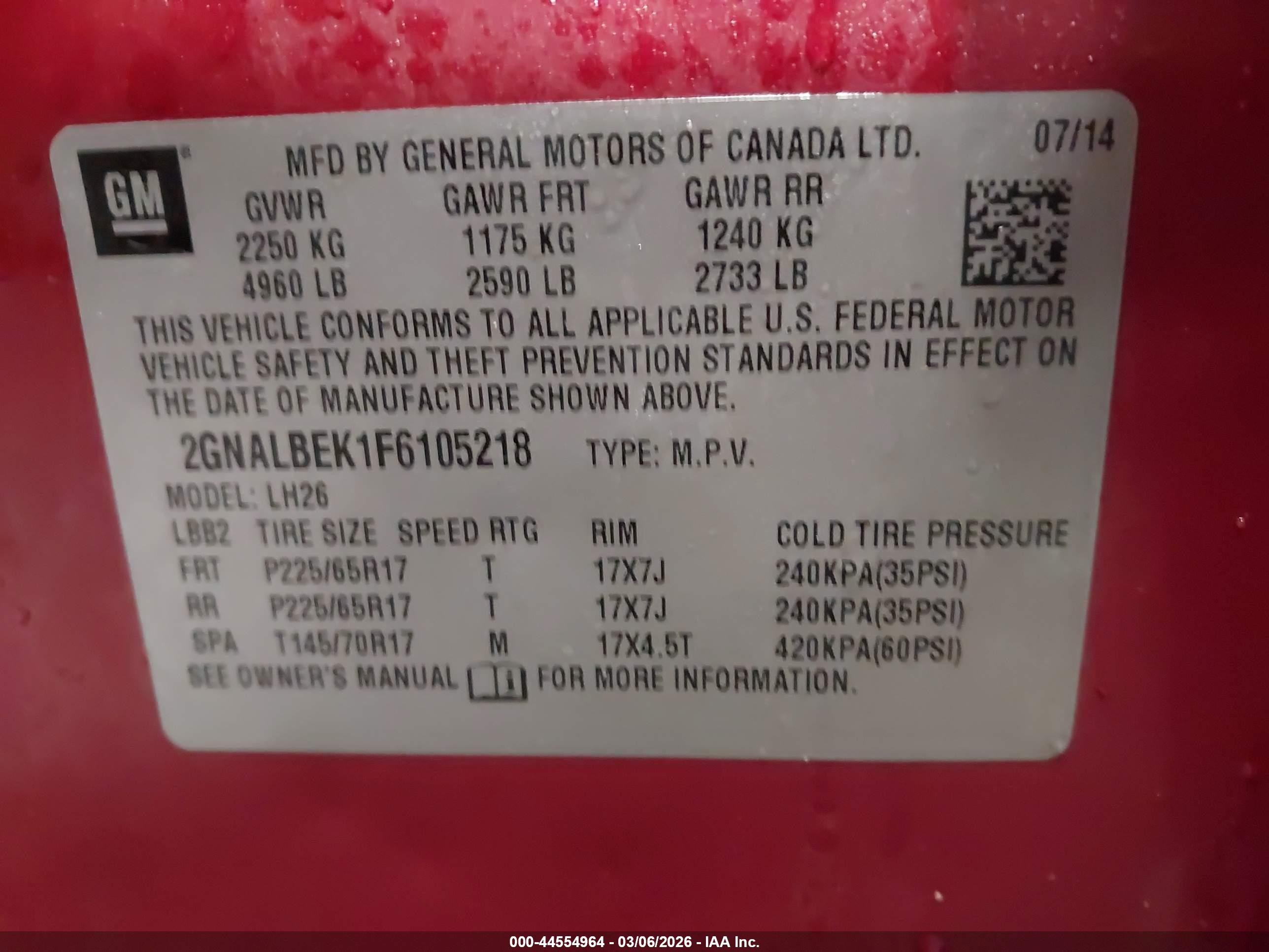2015 Chevrolet Equinox 1lt Maroon vin: 2GNALBEK1F6105218