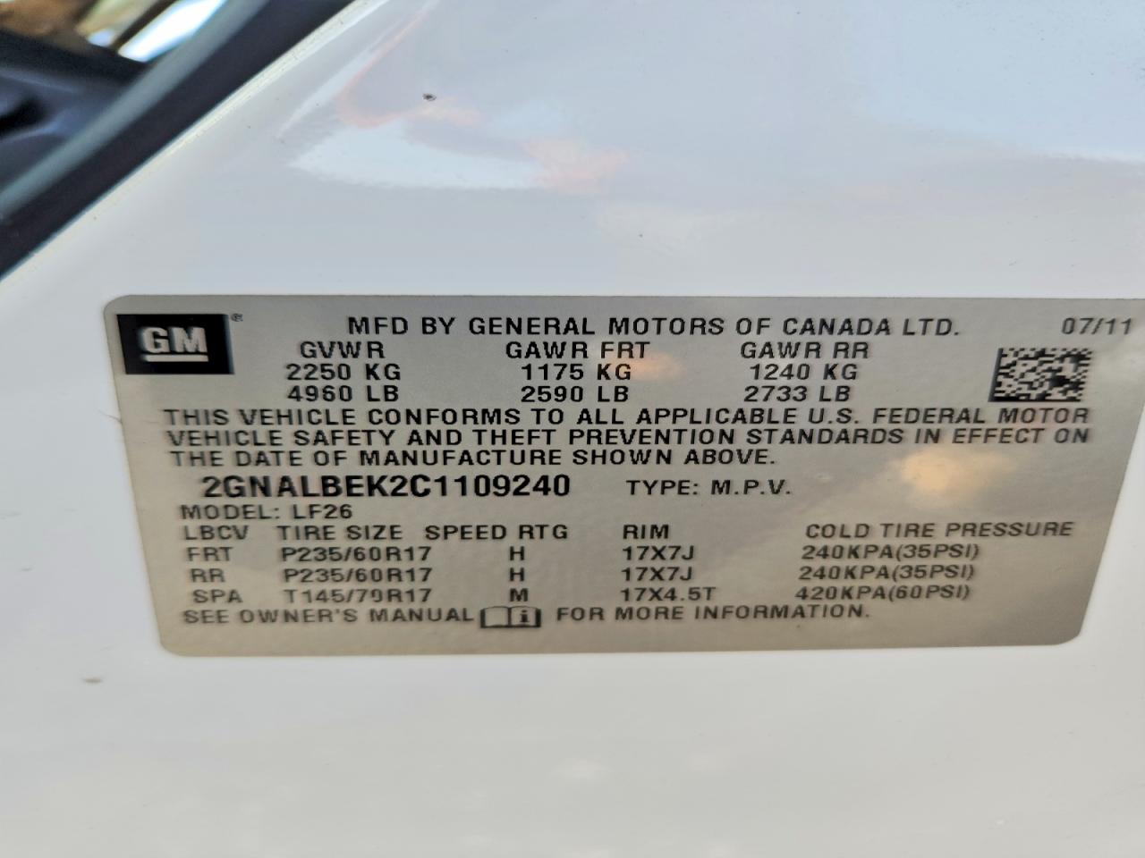 2012 Chevrolet Equinox Ls White vin: 2GNALBEK2C1109240