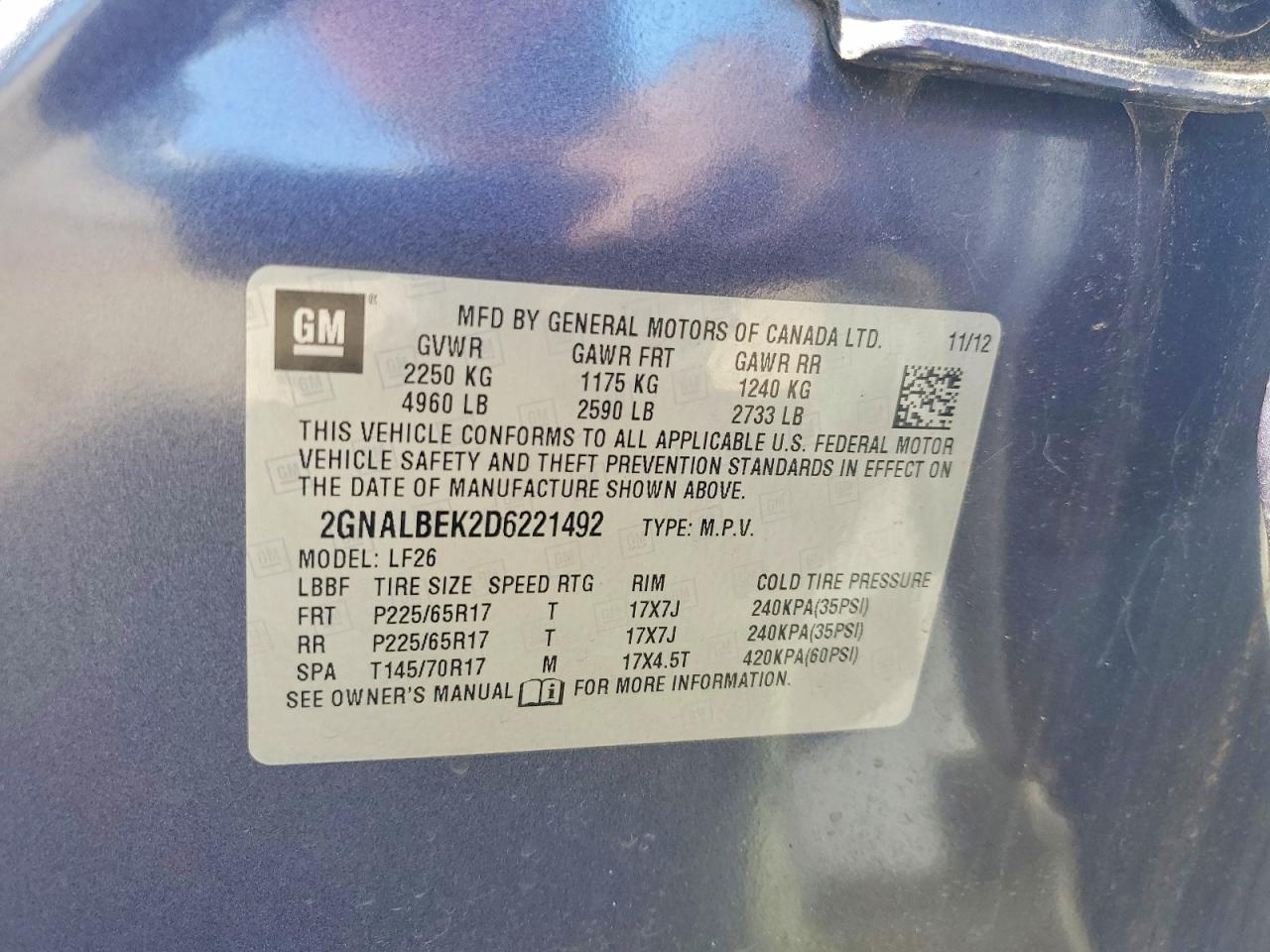 2013 Chevrolet Equinox Ls Blue vin: 2GNALBEK2D6221492