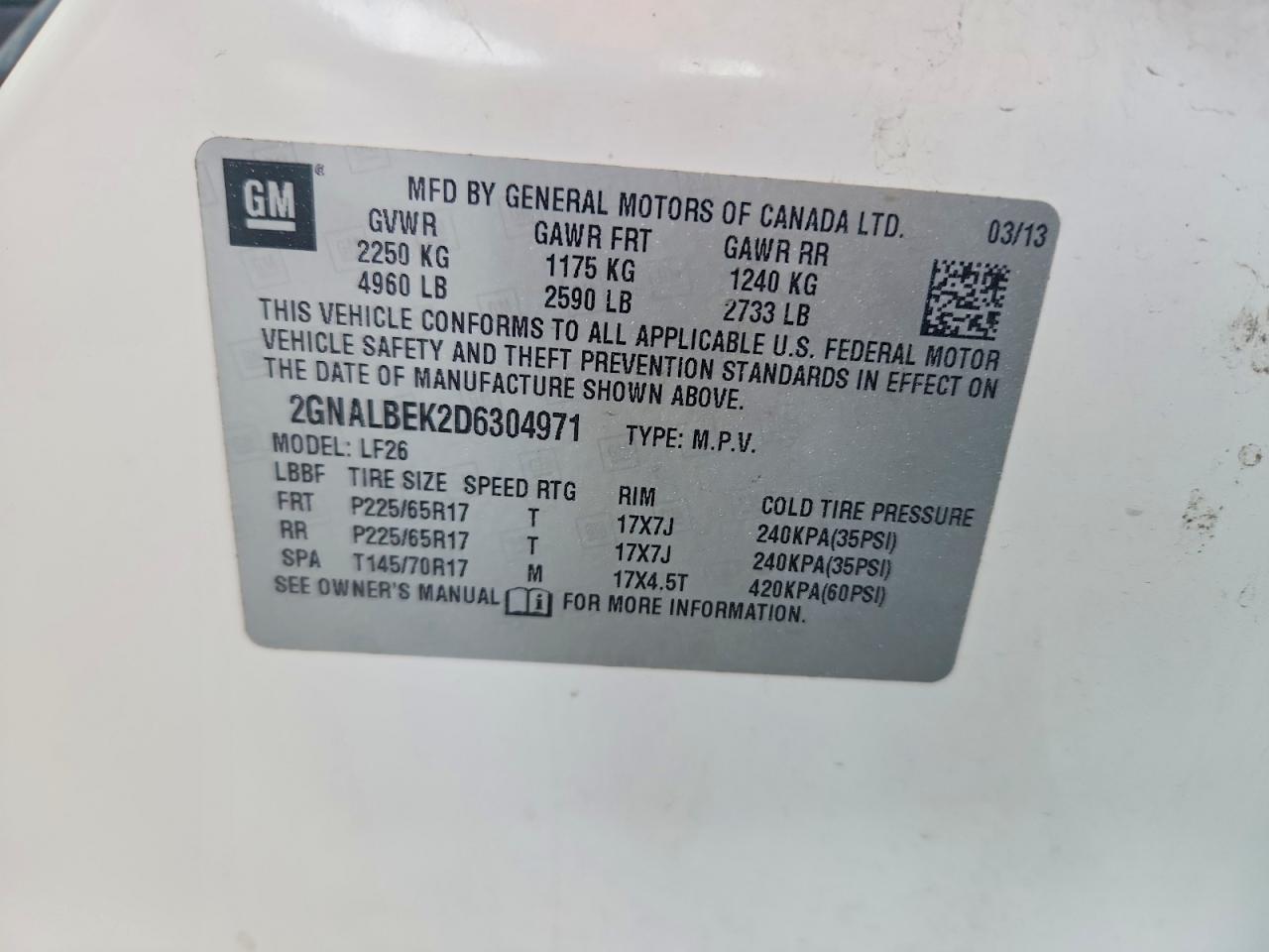 2013 Chevrolet Equinox Ls Белый vin: 2GNALBEK2D6304971