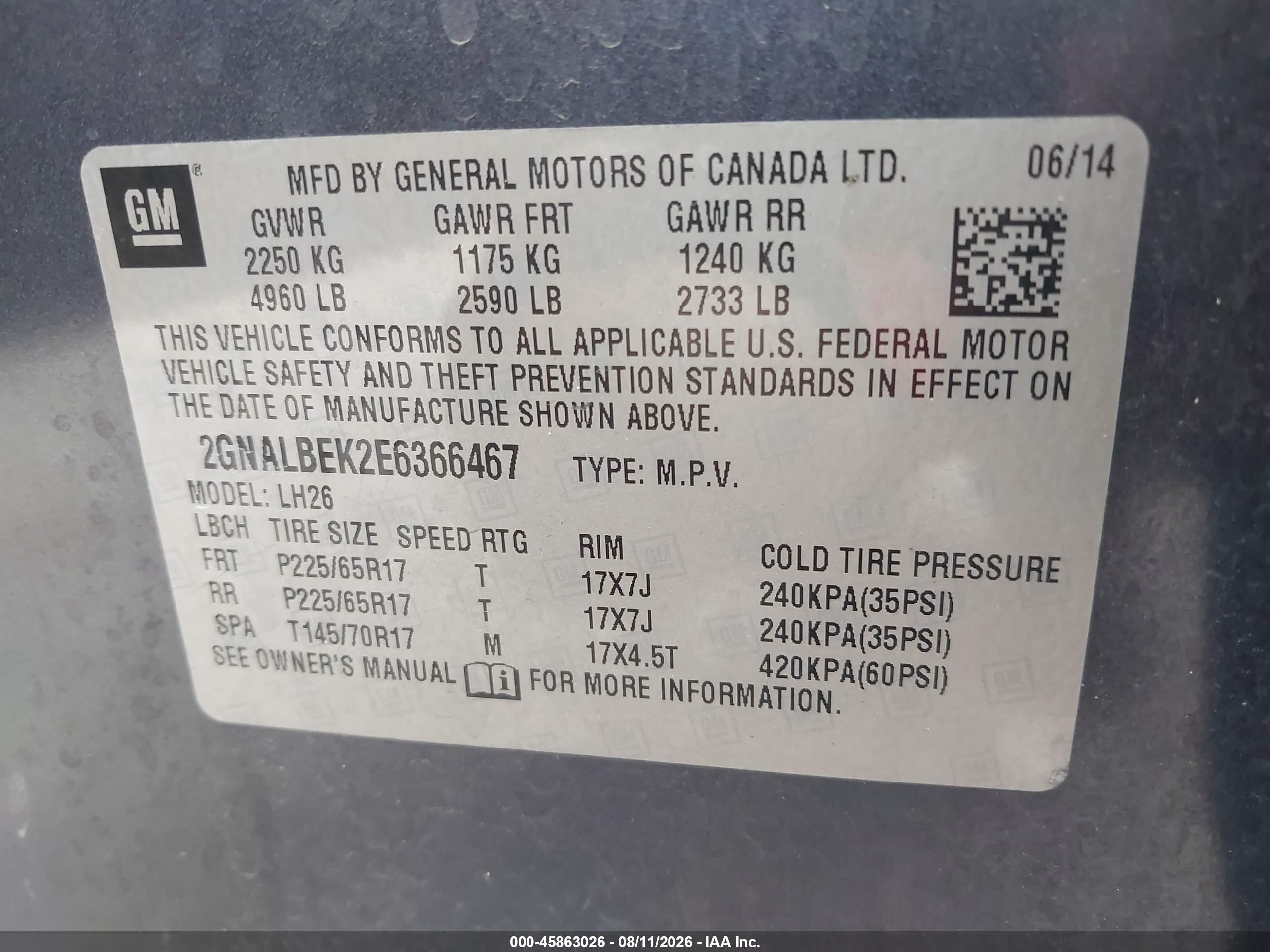 2014 Chevrolet Equinox Lt Синий vin: 2GNALBEK2E6366467