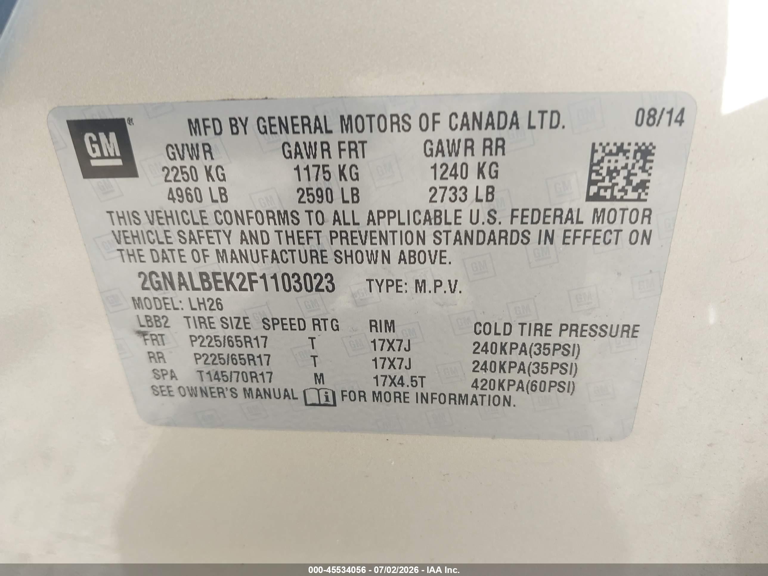 2015 Chevrolet Equinox Lt Gold vin: 2GNALBEK2F1103023