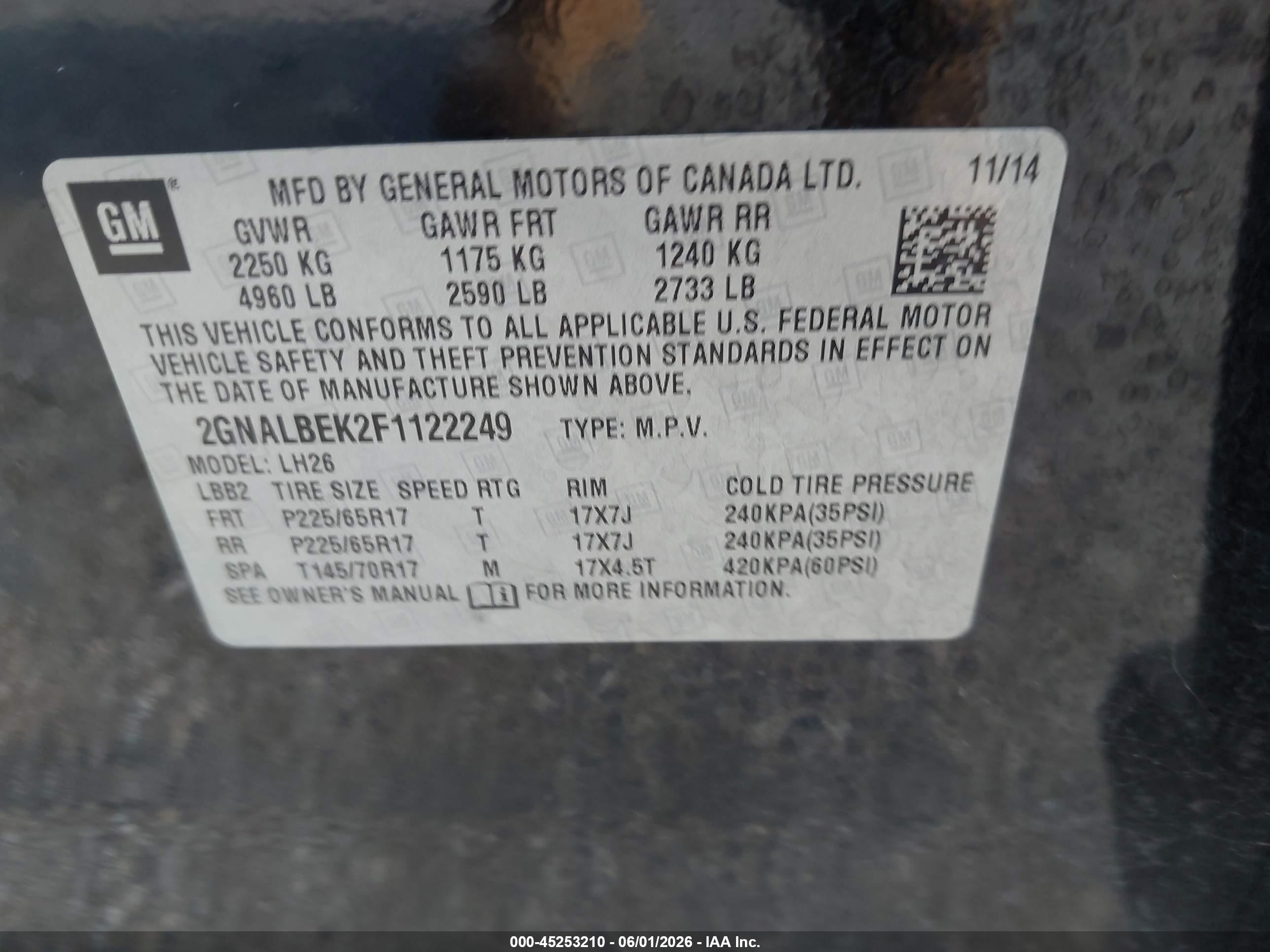 2015 Chevrolet Equinox 1lt Black vin: 2GNALBEK2F1122249