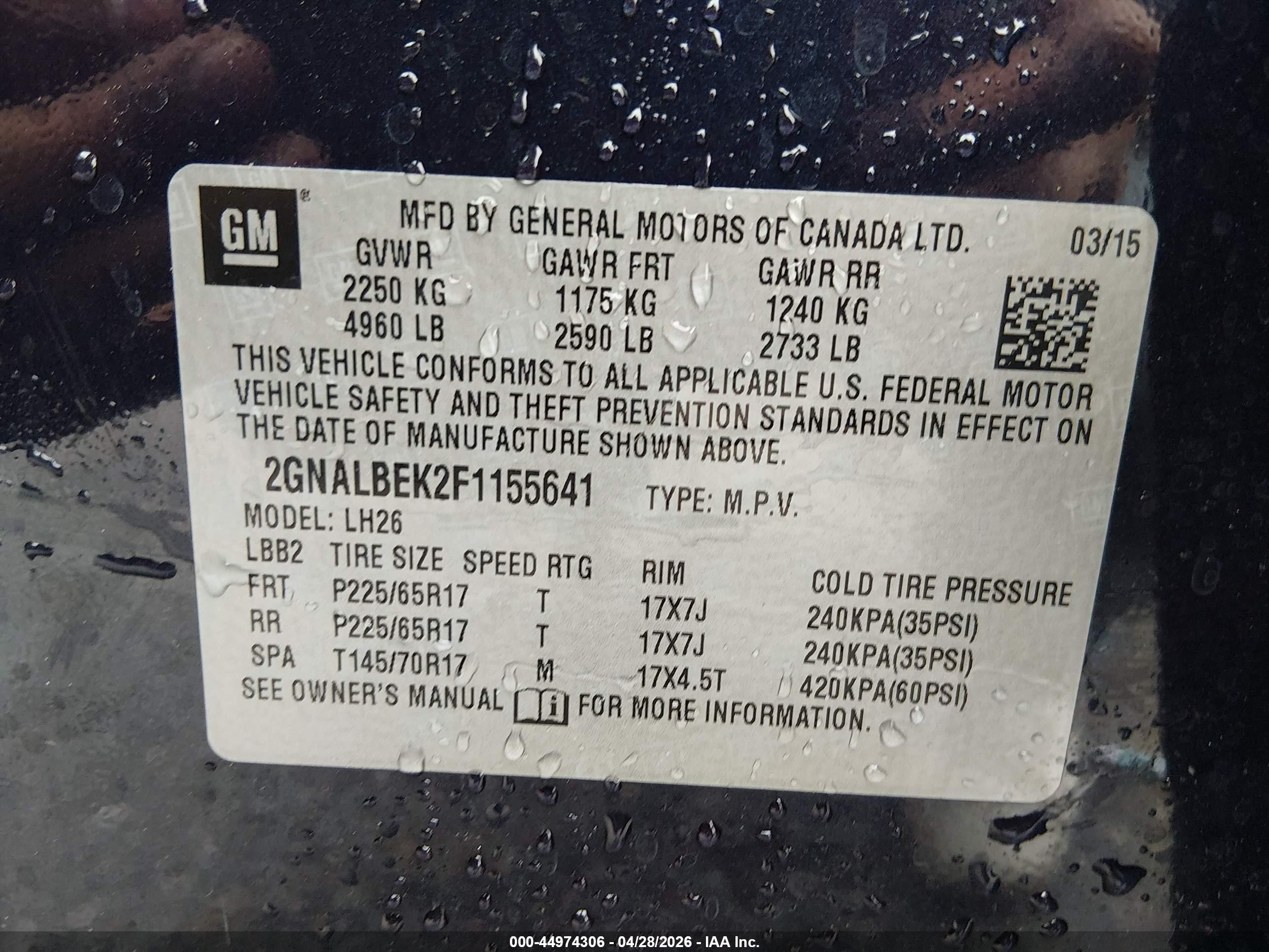 2015 Chevrolet Equinox 1lt Синий vin: 2GNALBEK2F1155641