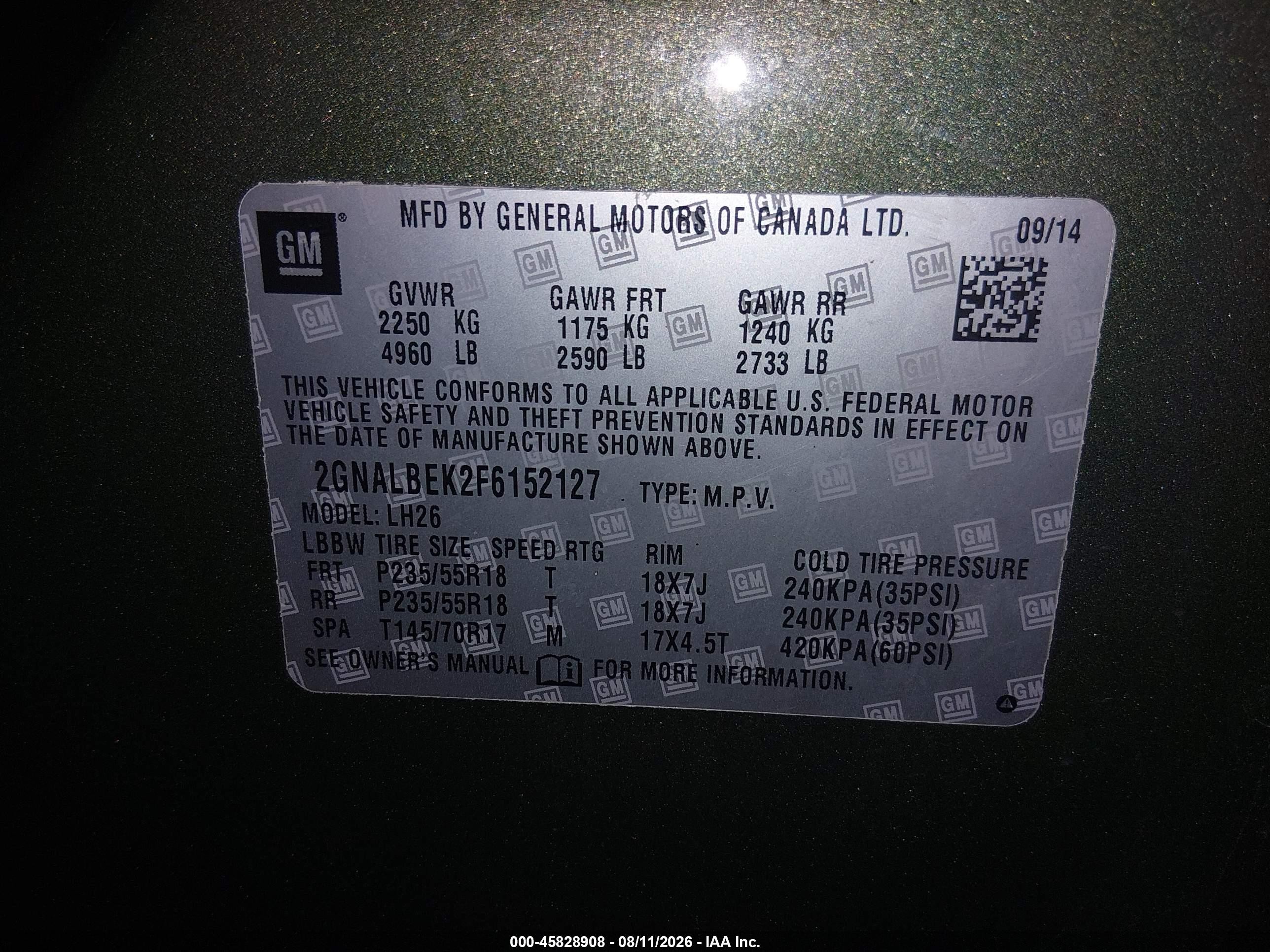 2015 Chevrolet Equinox Lt Green vin: 2GNALBEK2F6152127