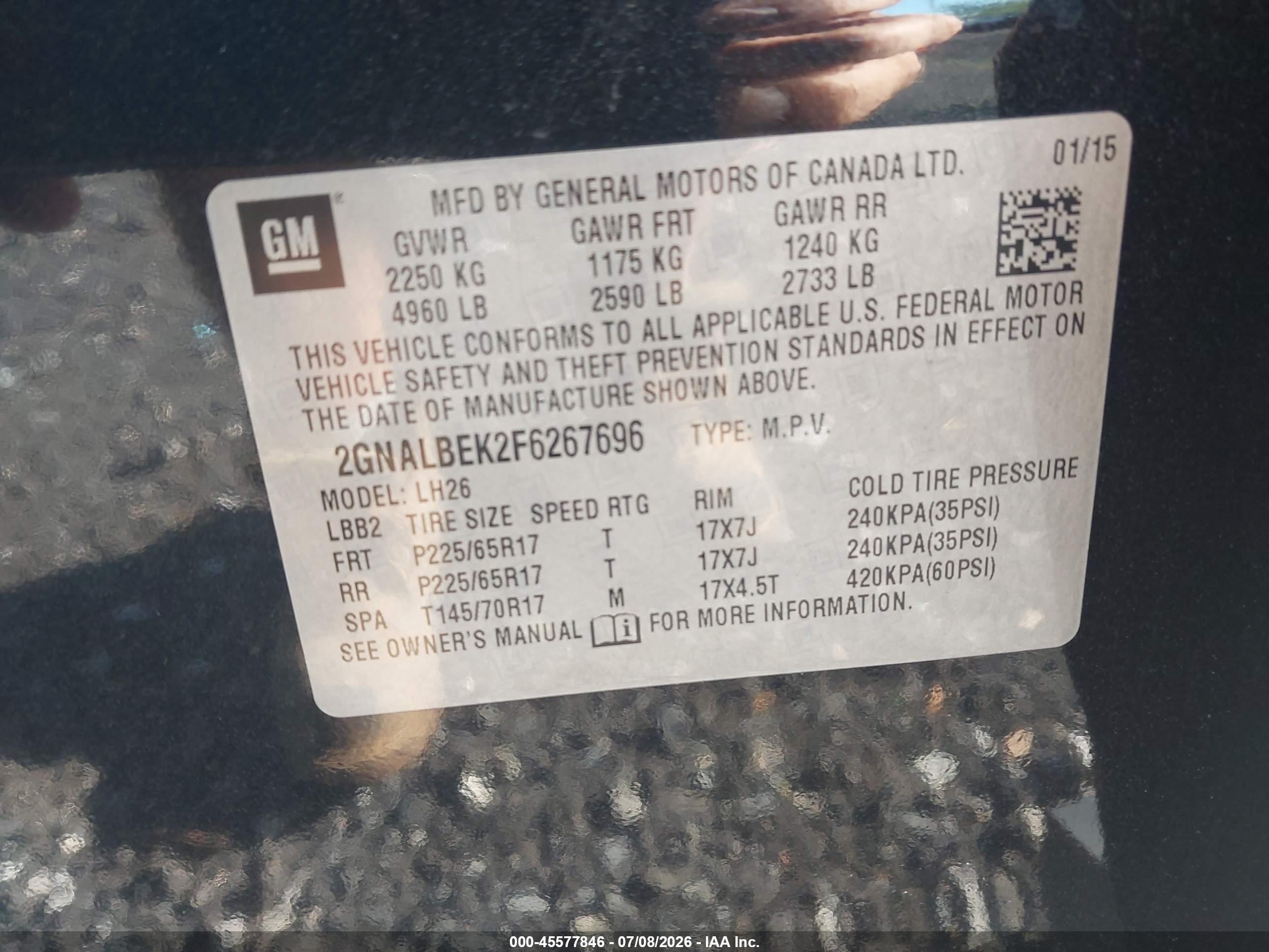 2015 Chevrolet Equinox Lt Черный vin: 2GNALBEK2F6267696