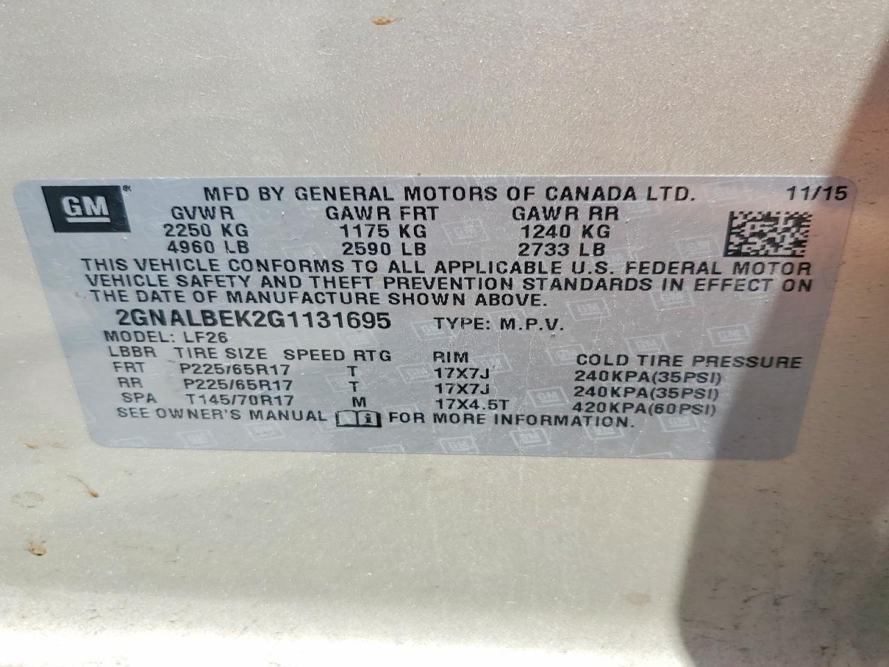 2016 Chevrolet Equinox Ls Cream vin: 2GNALBEK2G1131695