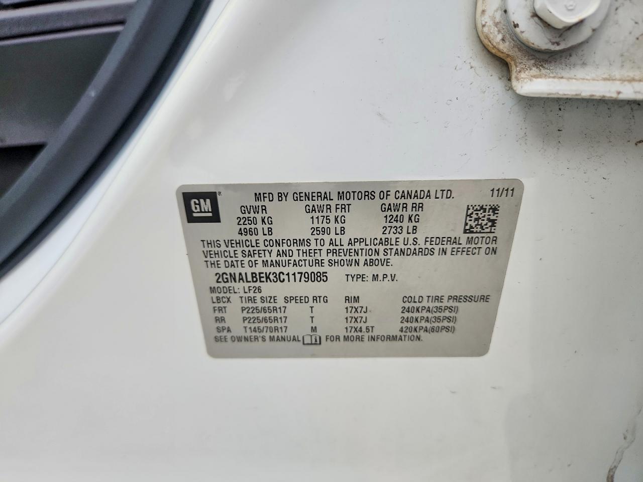 2012 Chevrolet Equinox Ls White vin: 2GNALBEK3C1179085