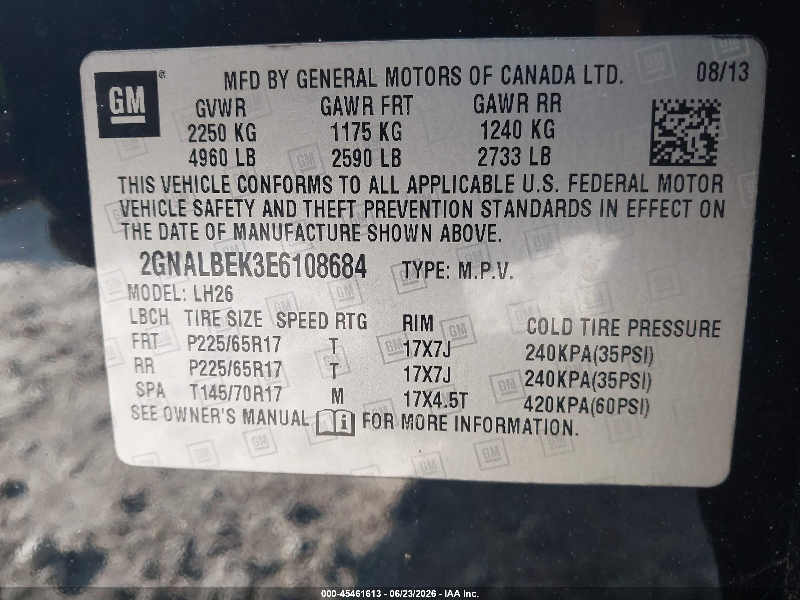 2014 Chevrolet Equinox Lt Black vin: 2GNALBEK3E6108684