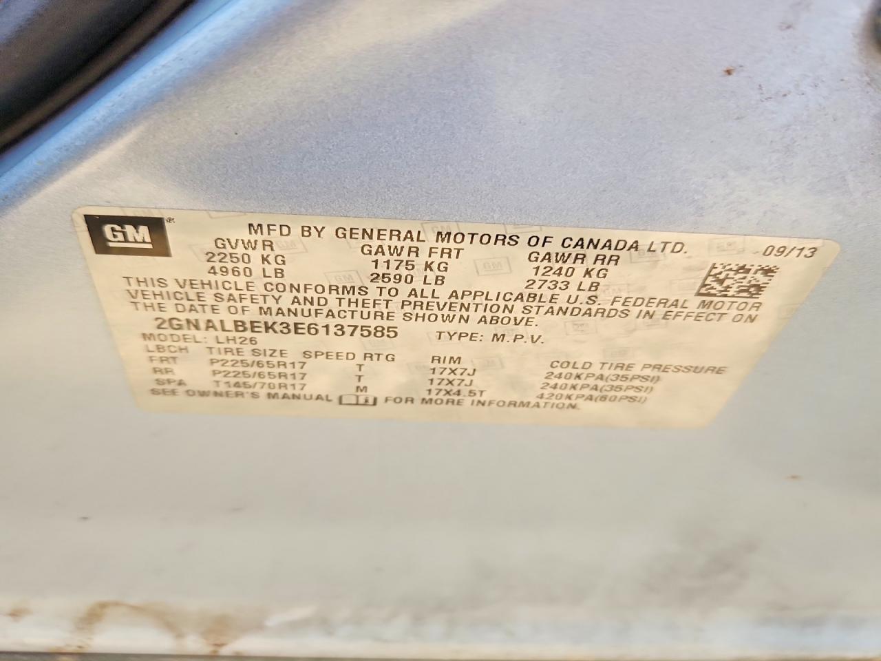 2014 Chevrolet Equinox Lt Blue vin: 2GNALBEK3E6137585