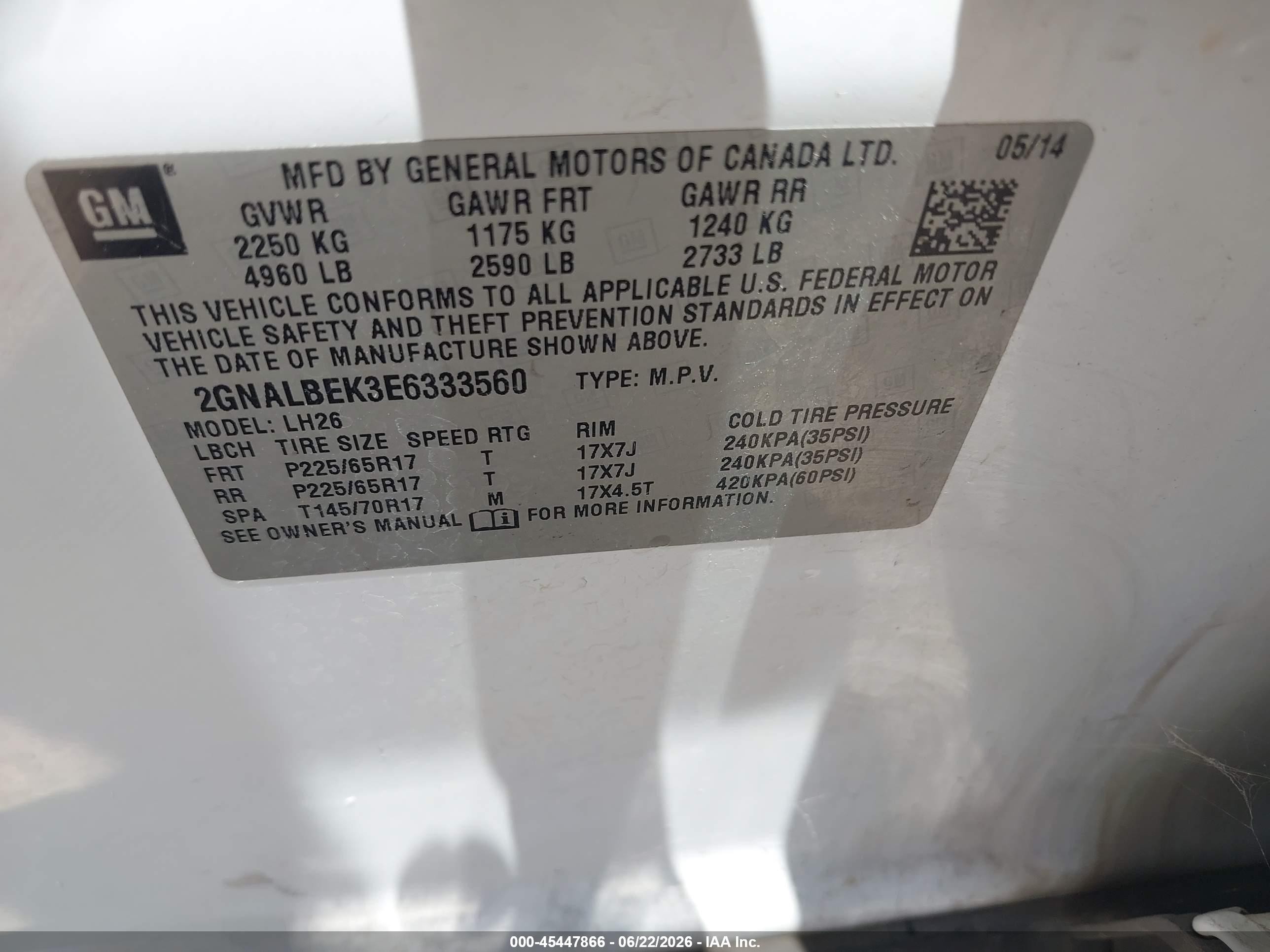 2014 Chevrolet Equinox Lt White vin: 2GNALBEK3E6333560