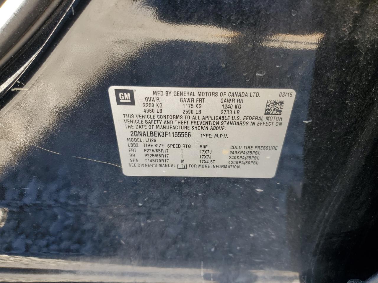 2015 Chevrolet Equinox Lt Черный vin: 2GNALBEK3F1155566