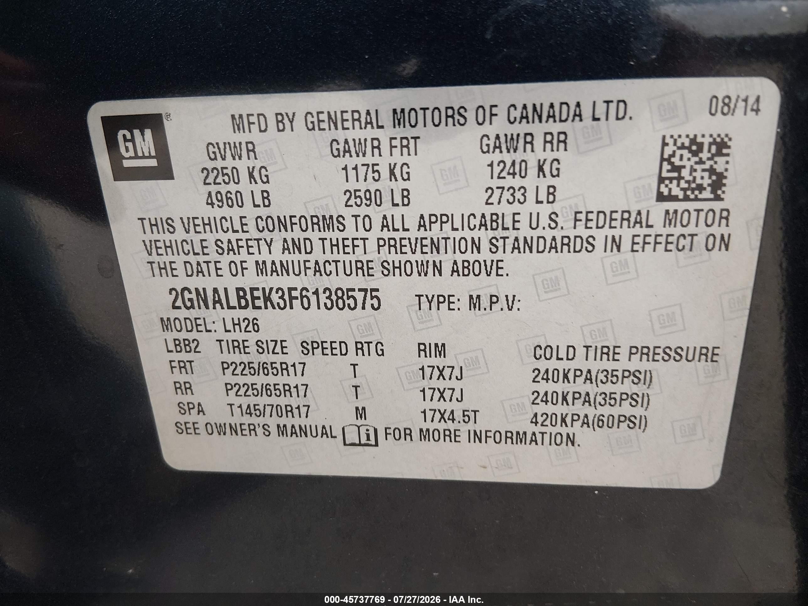 2015 Chevrolet Equinox 1lt Dark Blue vin: 2GNALBEK3F6138575