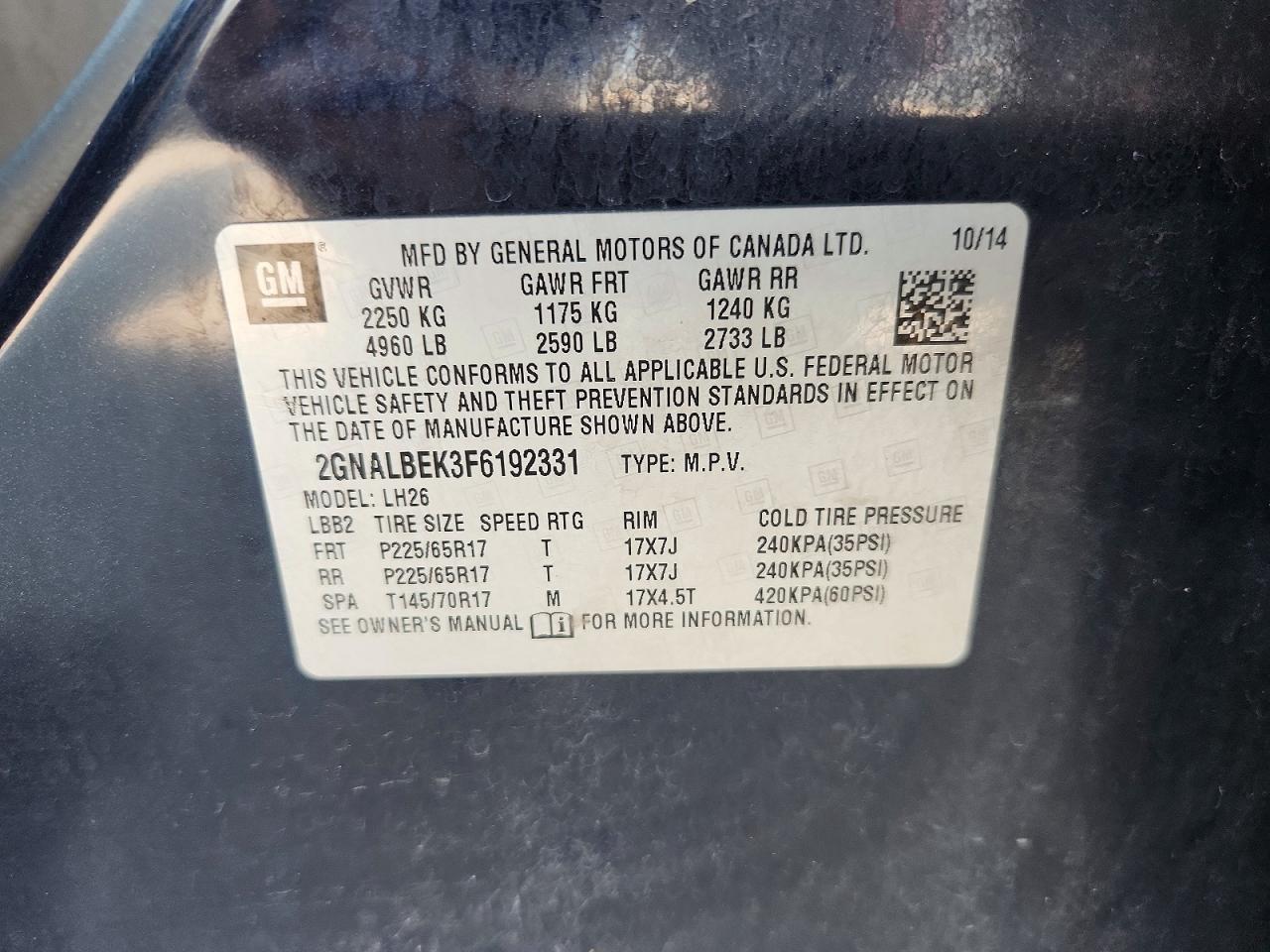2015 Chevrolet Equinox Lt Purple vin: 2GNALBEK3F6192331