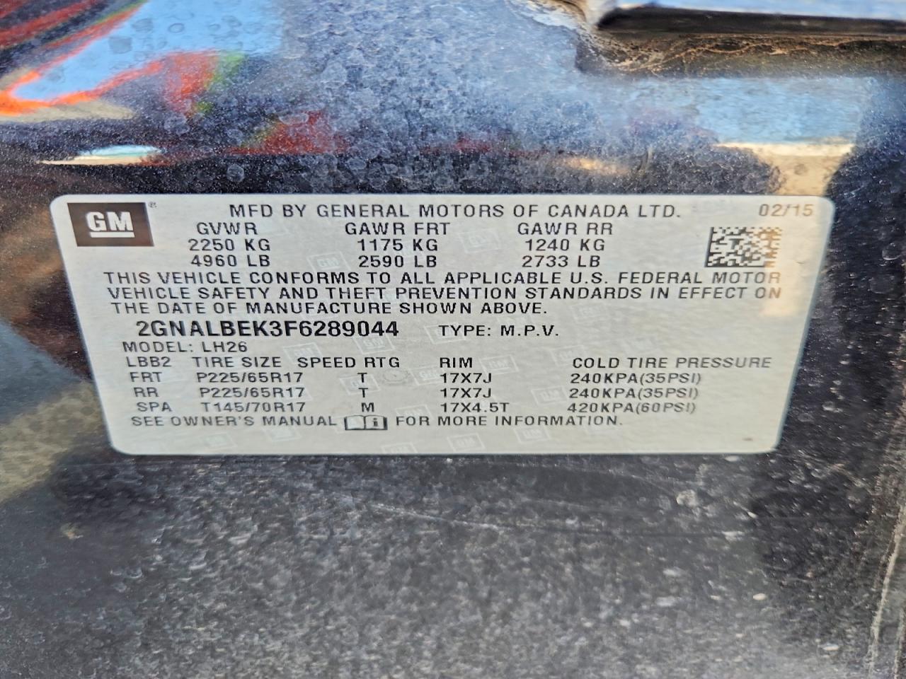 2015 Chevrolet Equinox Lt Blue vin: 2GNALBEK3F6289044