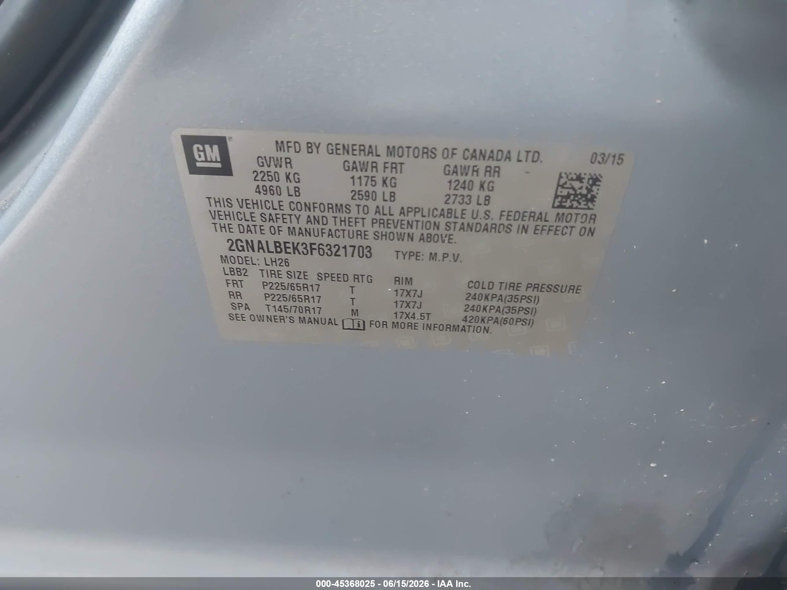 2015 Chevrolet Equinox Lt Синий vin: 2GNALBEK3F6321703