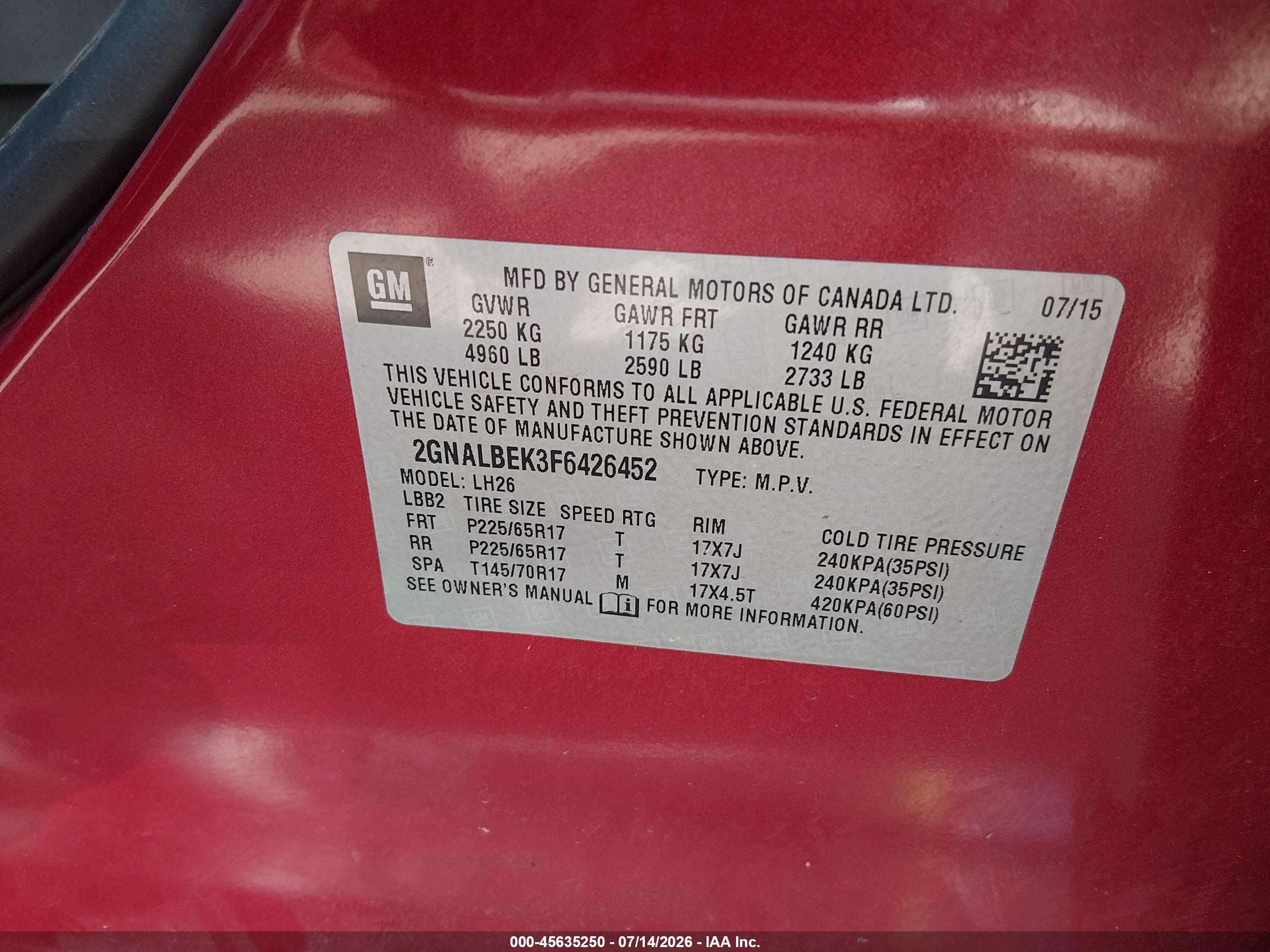 2015 Chevrolet Equinox Lt Красный vin: 2GNALBEK3F6426452