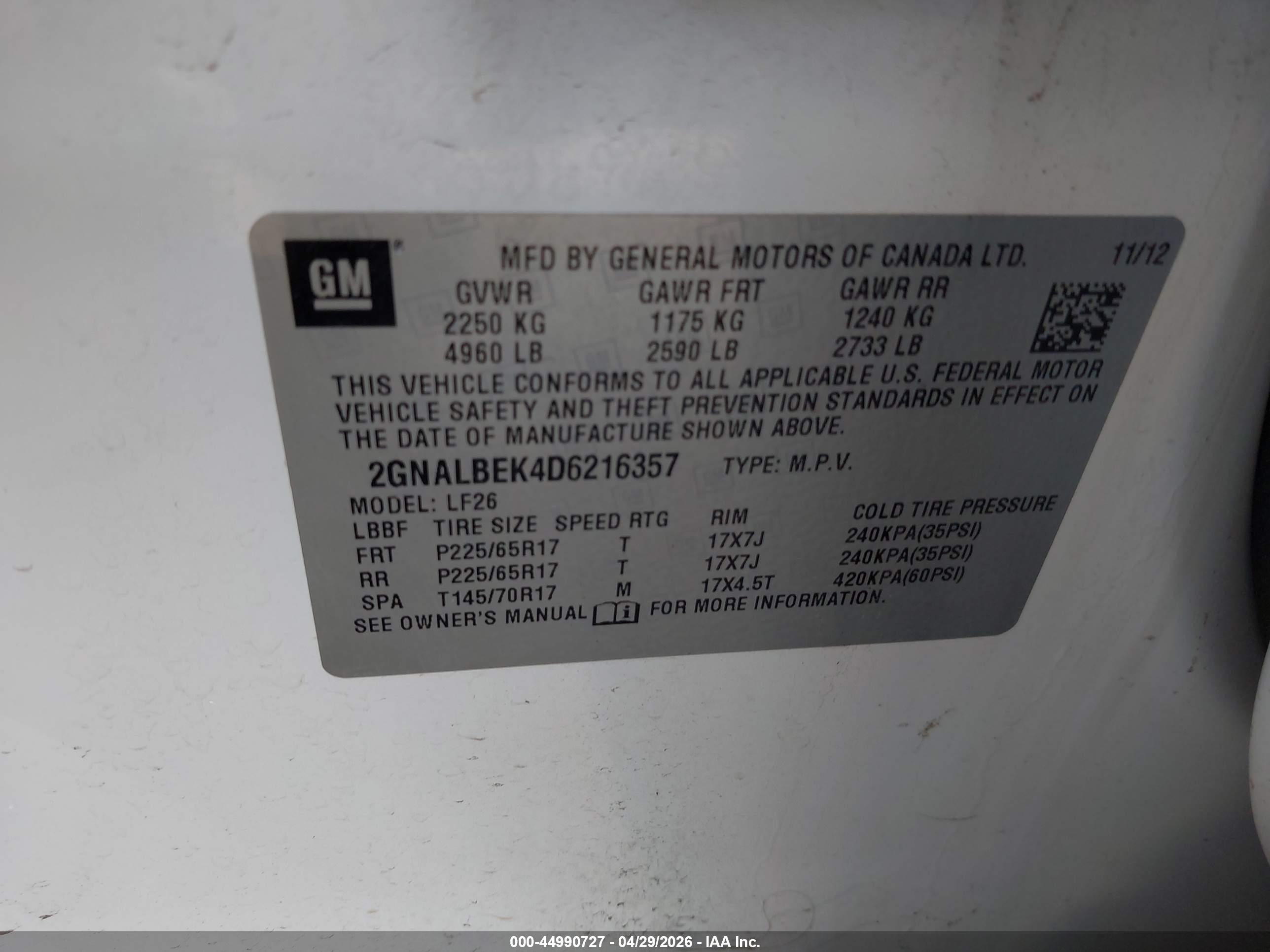 2013 Chevrolet Equinox Ls White vin: 2GNALBEK4D6216357