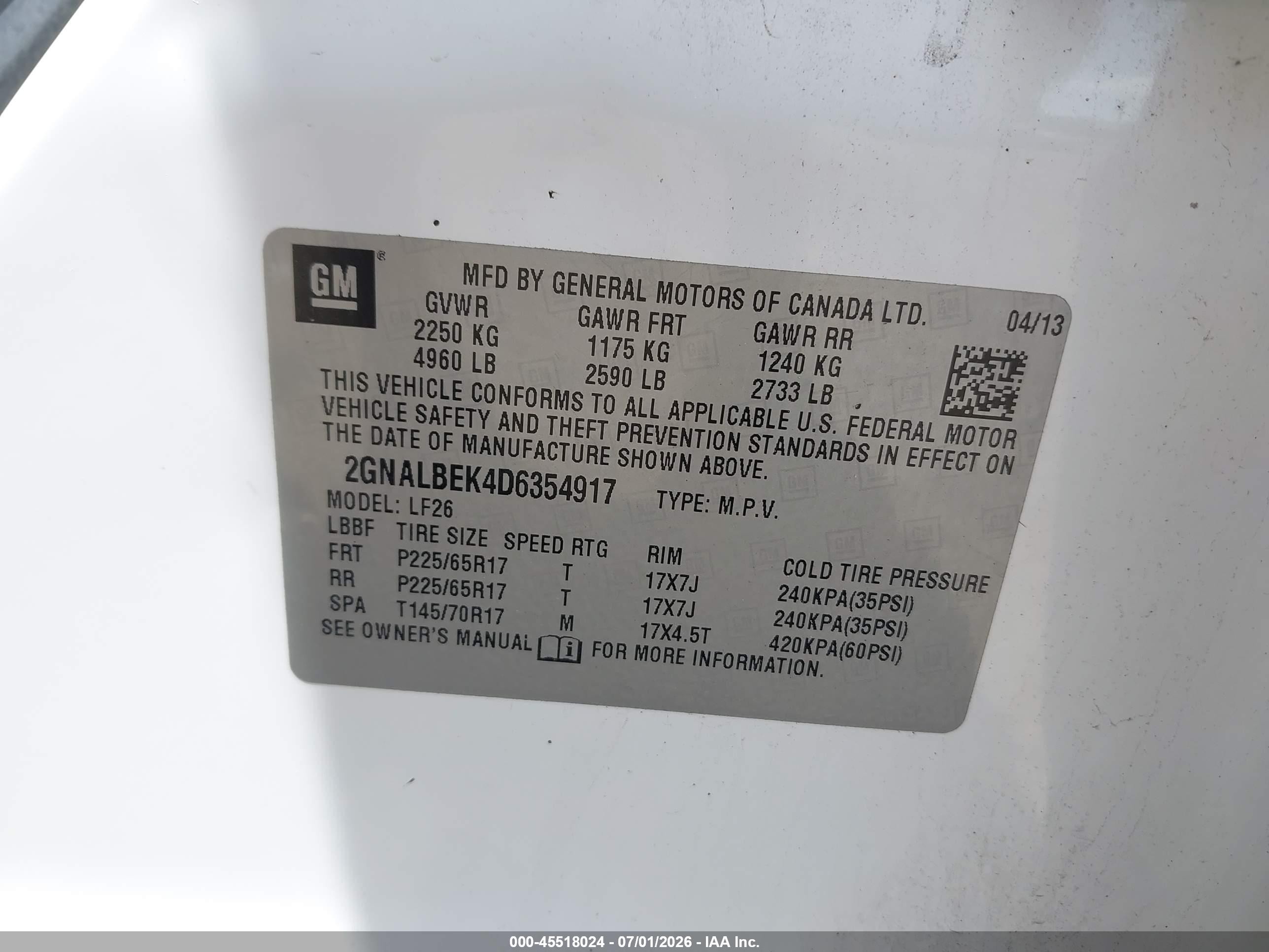 2013 Chevrolet Equinox Ls White vin: 2GNALBEK4D6354917