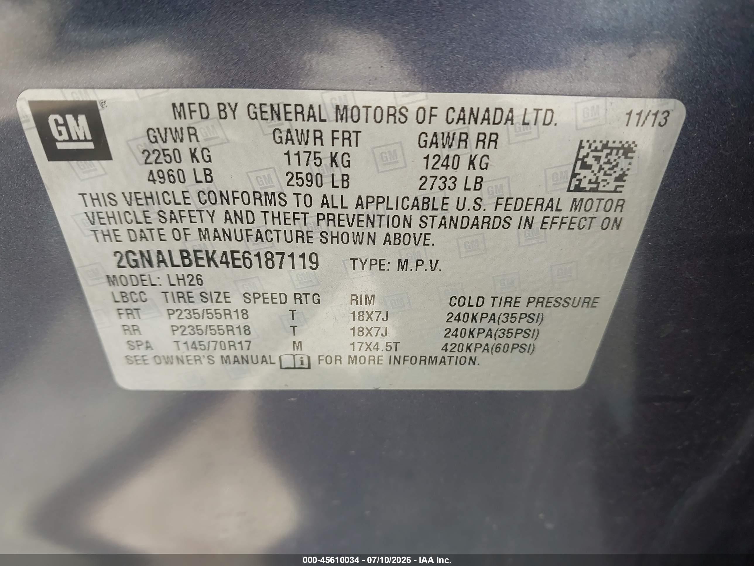 2014 Chevrolet Equinox Lt Blue vin: 2GNALBEK4E6187119
