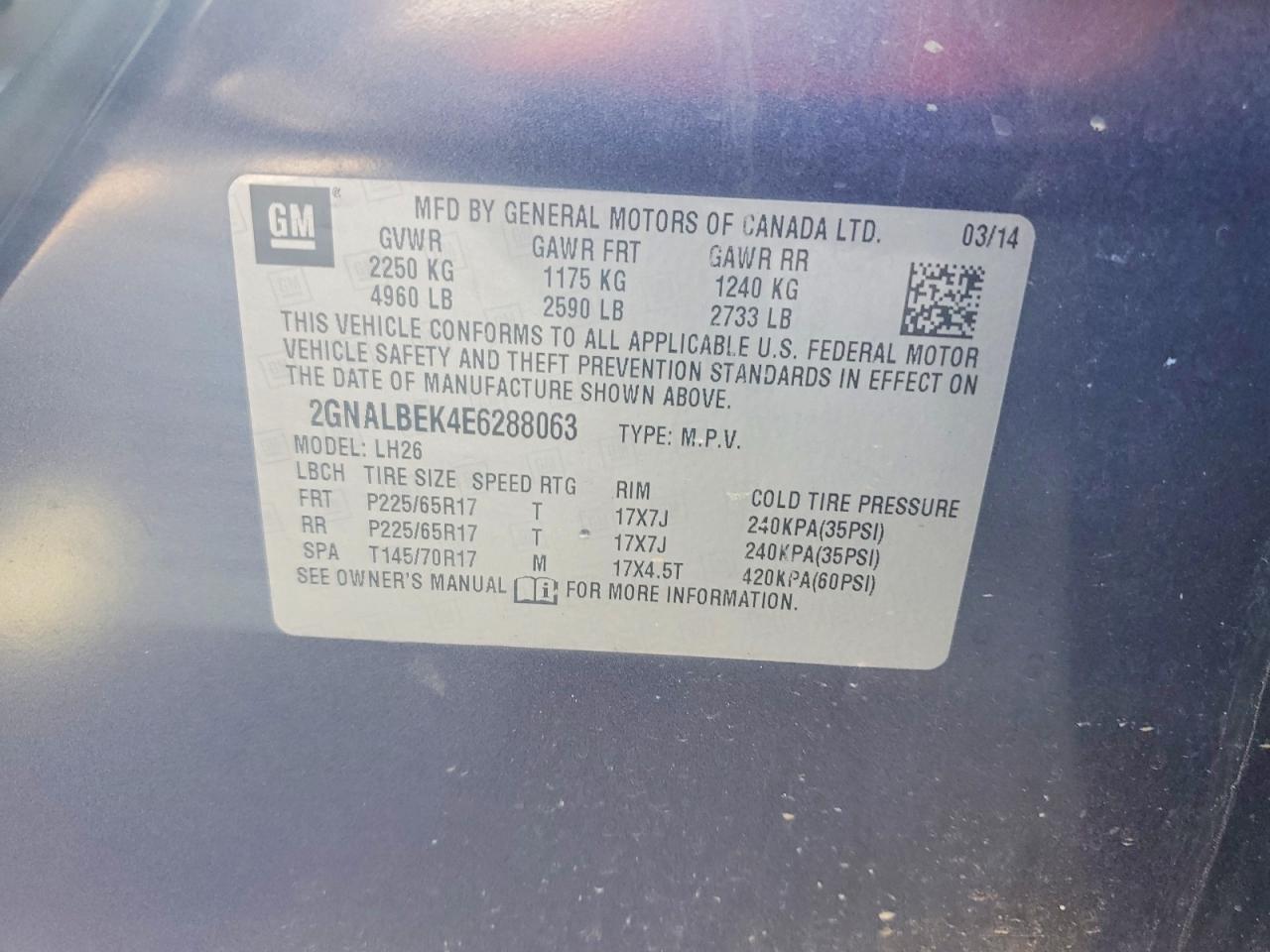 2014 Chevrolet Equinox Lt Blue vin: 2GNALBEK4E6288063