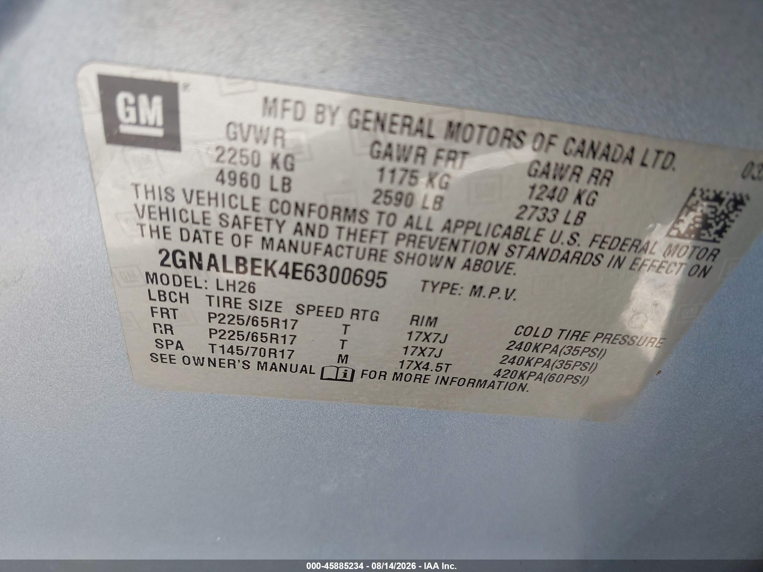2014 Chevrolet Equinox Lt Light Blue vin: 2GNALBEK4E6300695